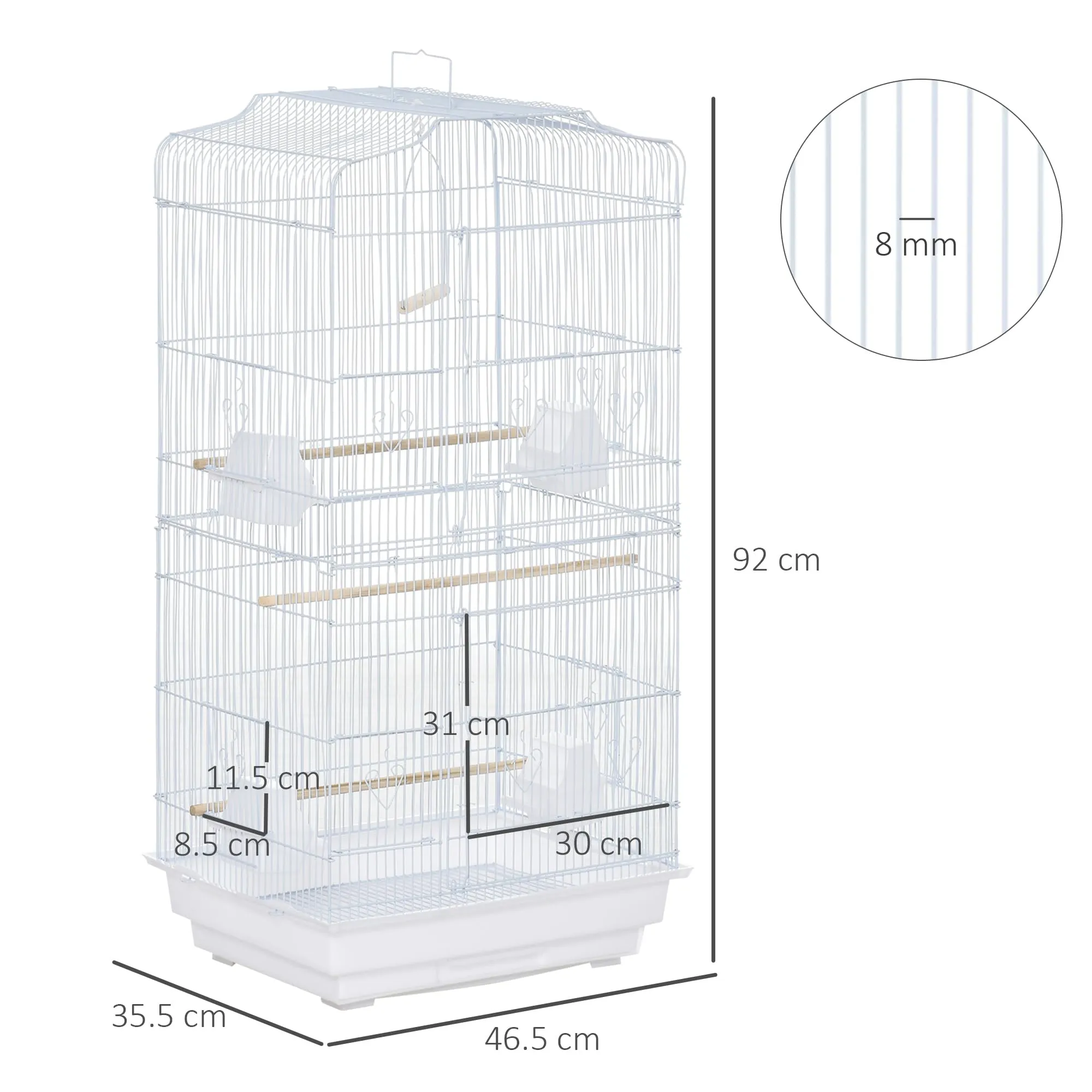 PawHut Gabbia per Uccelli Portatile per Pappagallini 46.5x35.5x92cm Bianco - immagine 7