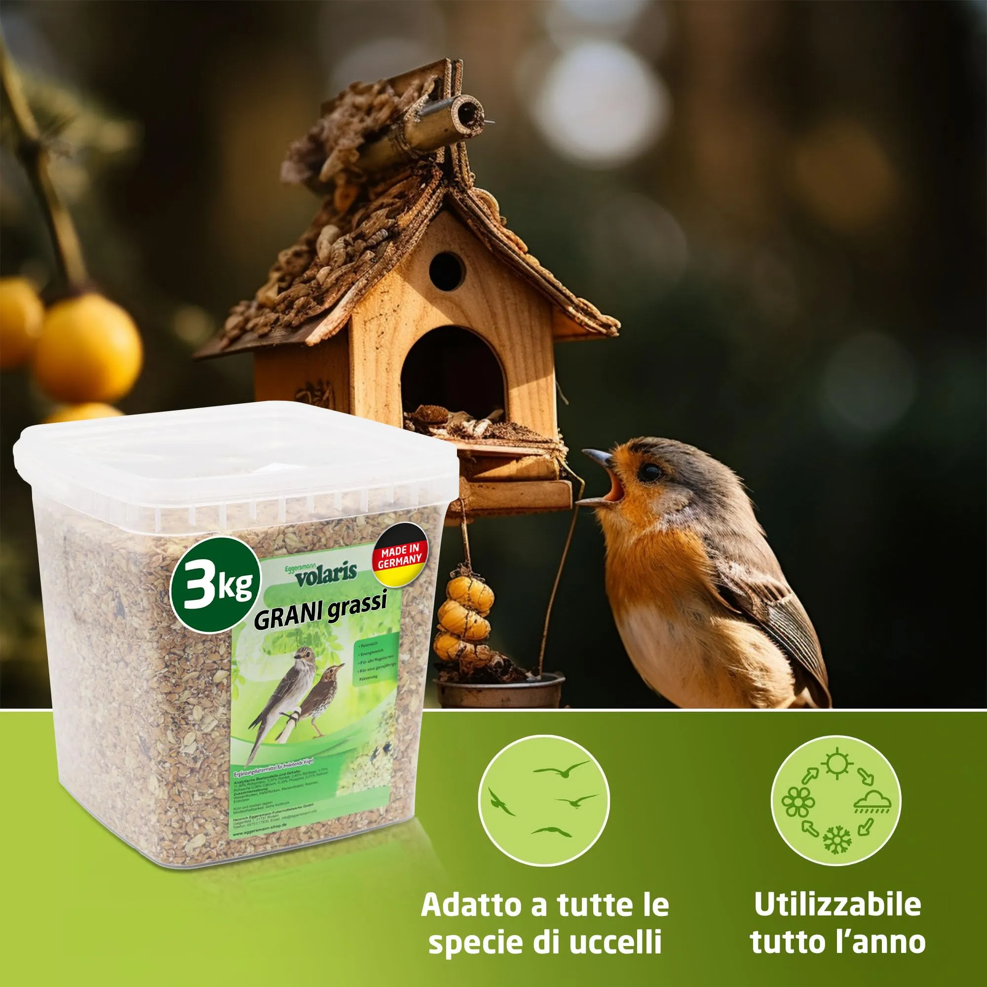 Eggersmann volaris Mangime per uccelli selvatici tutto l'anno 3 kg [Grassi] mangime per uccelli selvatici per tutto l'anno | Mangime ricco di grassi per tutte le specie di uccelli - immagine 2