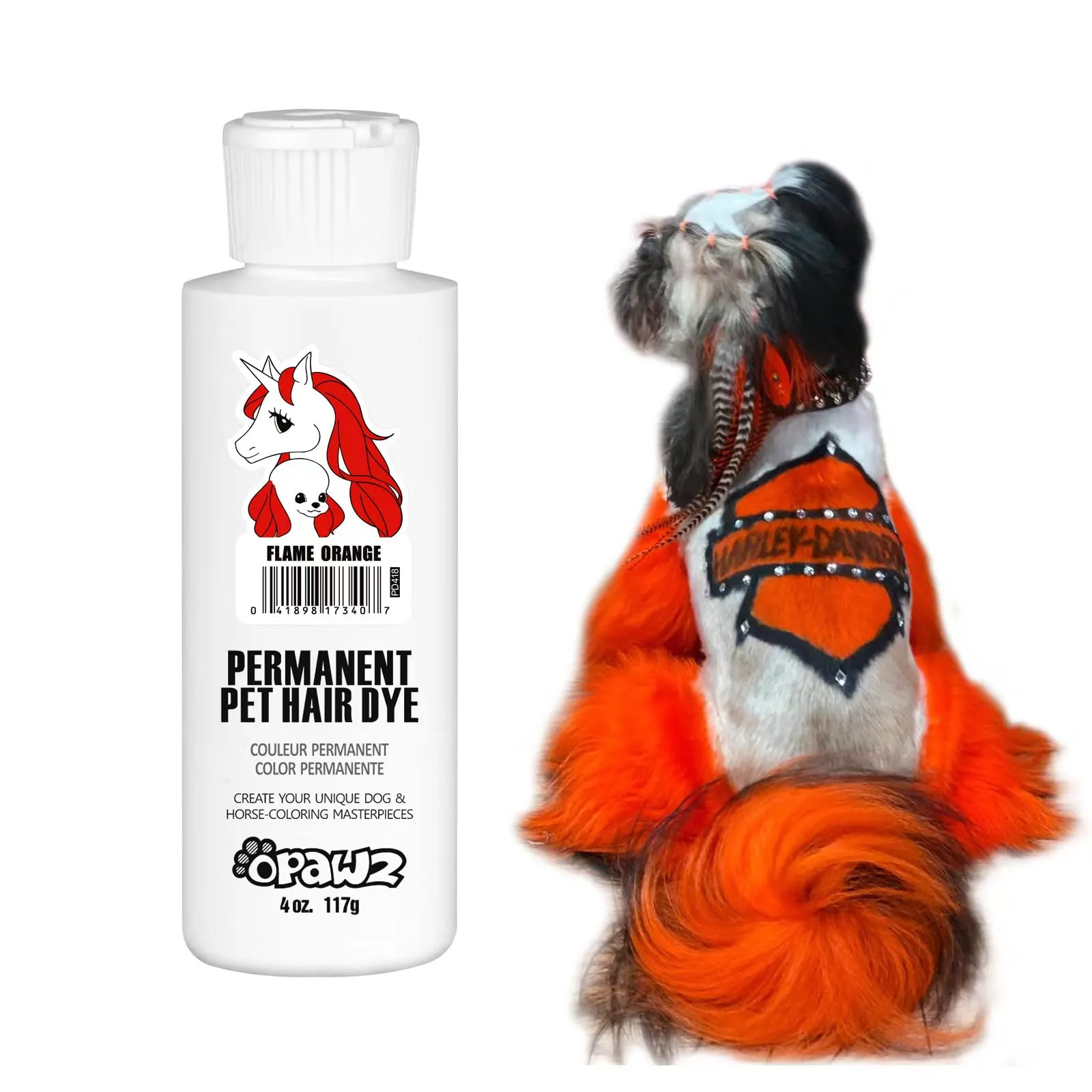 Opawz Permanente Tintura per Cani, Saloni Utilizzata Sicuro per Un Decennio Colorante per Cani, Tintura per Animali Dura Oltre 20 Lavaggi per Cani e Cavalli (Fiamma Arancione) - immagine 1