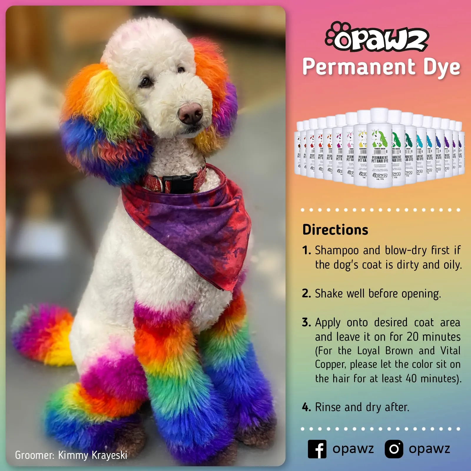 Opawz Permanente Tintura per Cani, Saloni Utilizzata Sicuro per Un Decennio Colorante per Cani, Tintura per Animali Dura Oltre 20 Lavaggi per Cani e Cavalli (Fiamma Arancione) - immagine 3