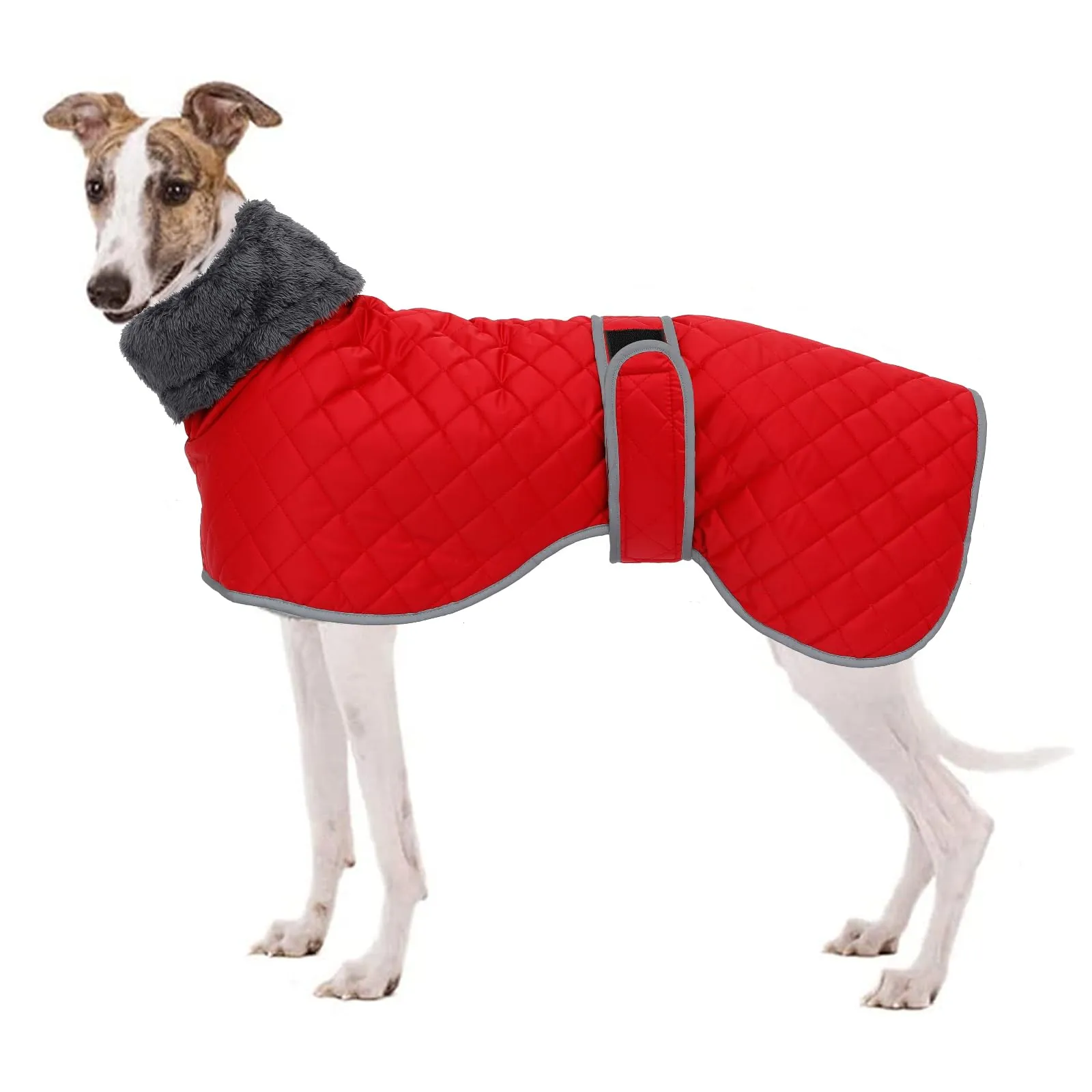 Geyecete Cappotto Levrieri Impermeabile,Invernale Cappotto Cane con fodera in fleece,Calda Giacca Whippet,Cappotto Whippet,Pullover per Cane con Foro per Imbracatura-Rosso-L - immagine 1