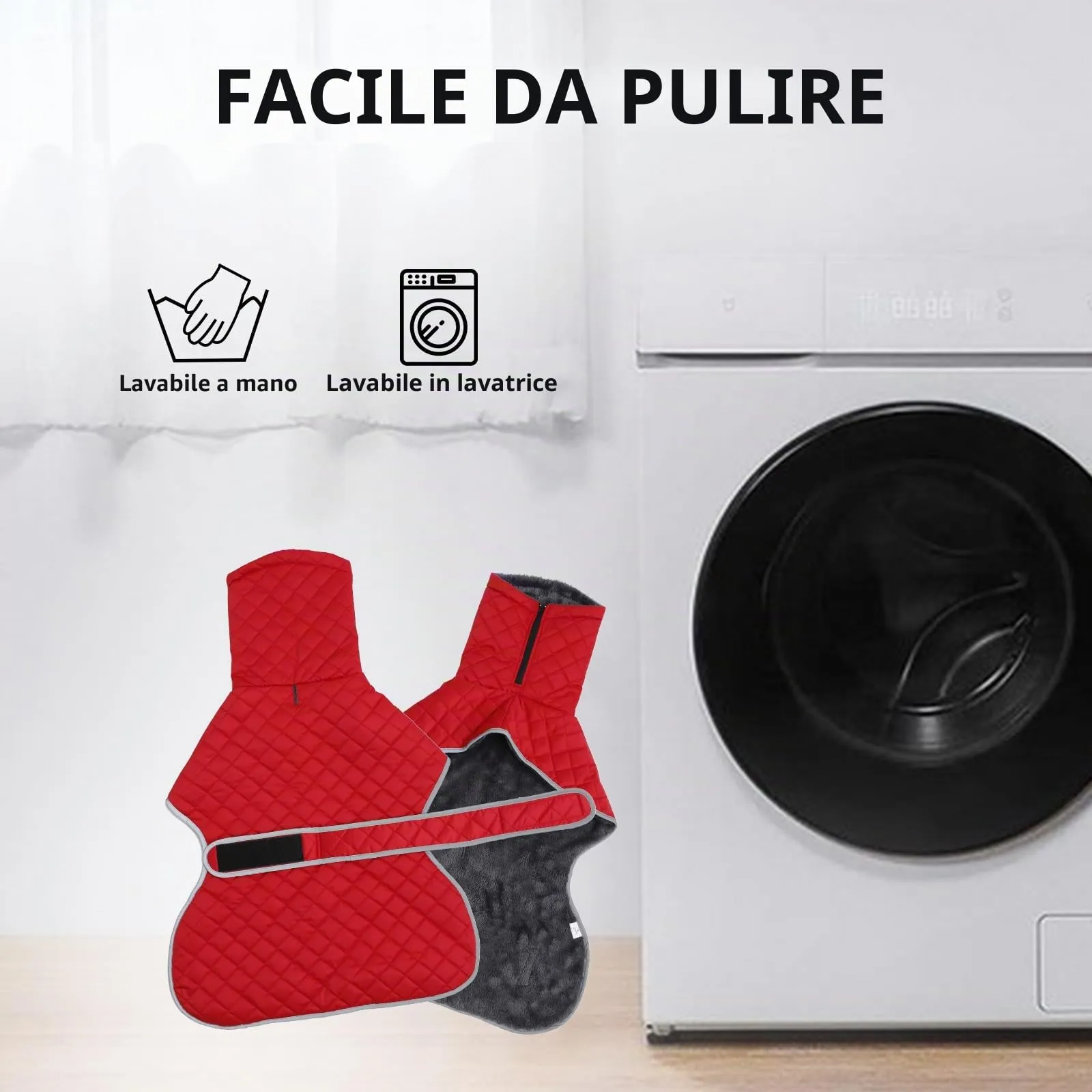 Geyecete Cappotto Levrieri Impermeabile,Invernale Cappotto Cane con fodera in fleece,Calda Giacca Whippet,Cappotto Whippet,Pullover per Cane con Foro per Imbracatura-Rosso-L - immagine 3