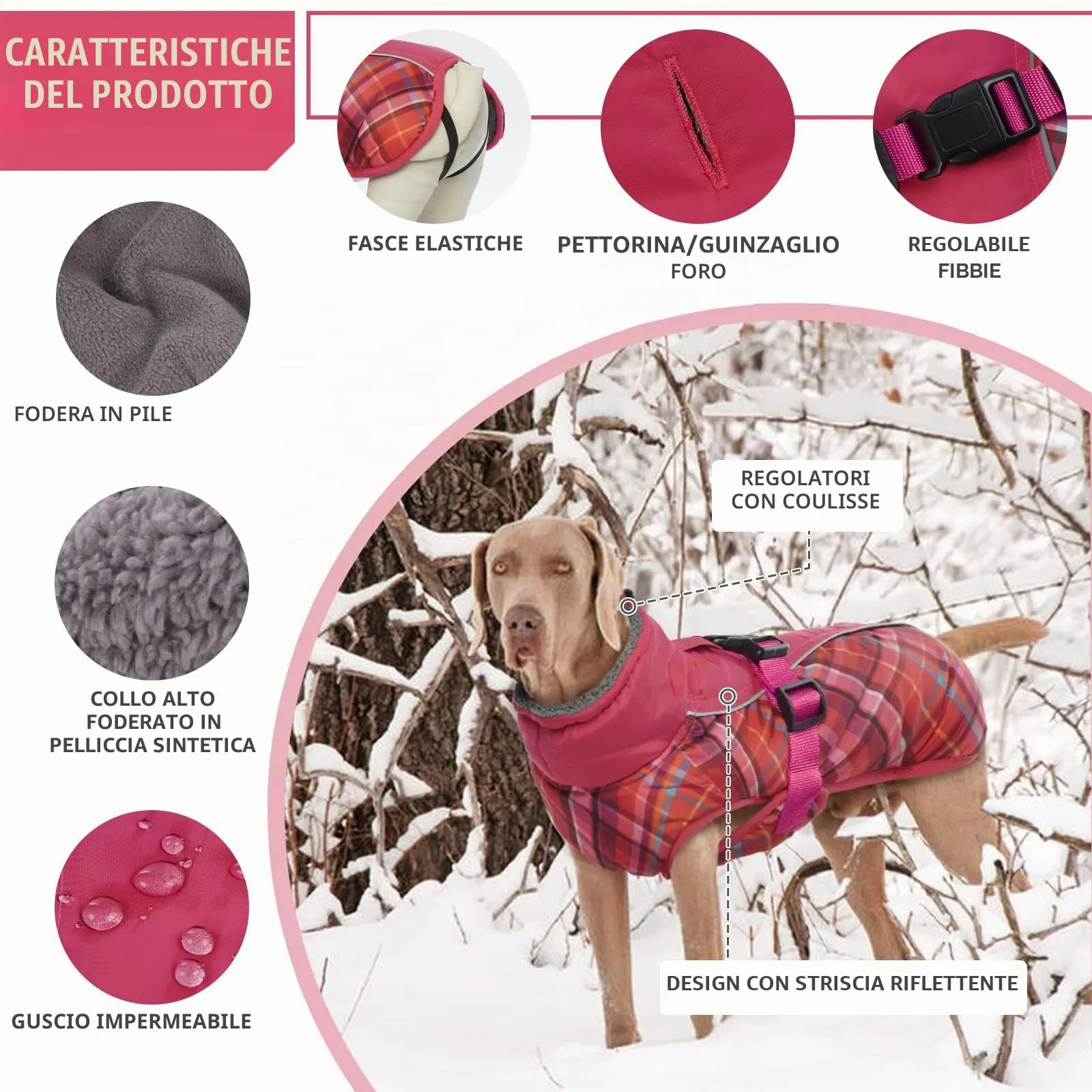 Hjyokuso Cappotto per Cani Impermeabile, Giacca Invernale Calda e Antivento, Abbigliamento Completo per Cani di Taglia Piccola e Media Con Striscia Riflettente - immagine 3