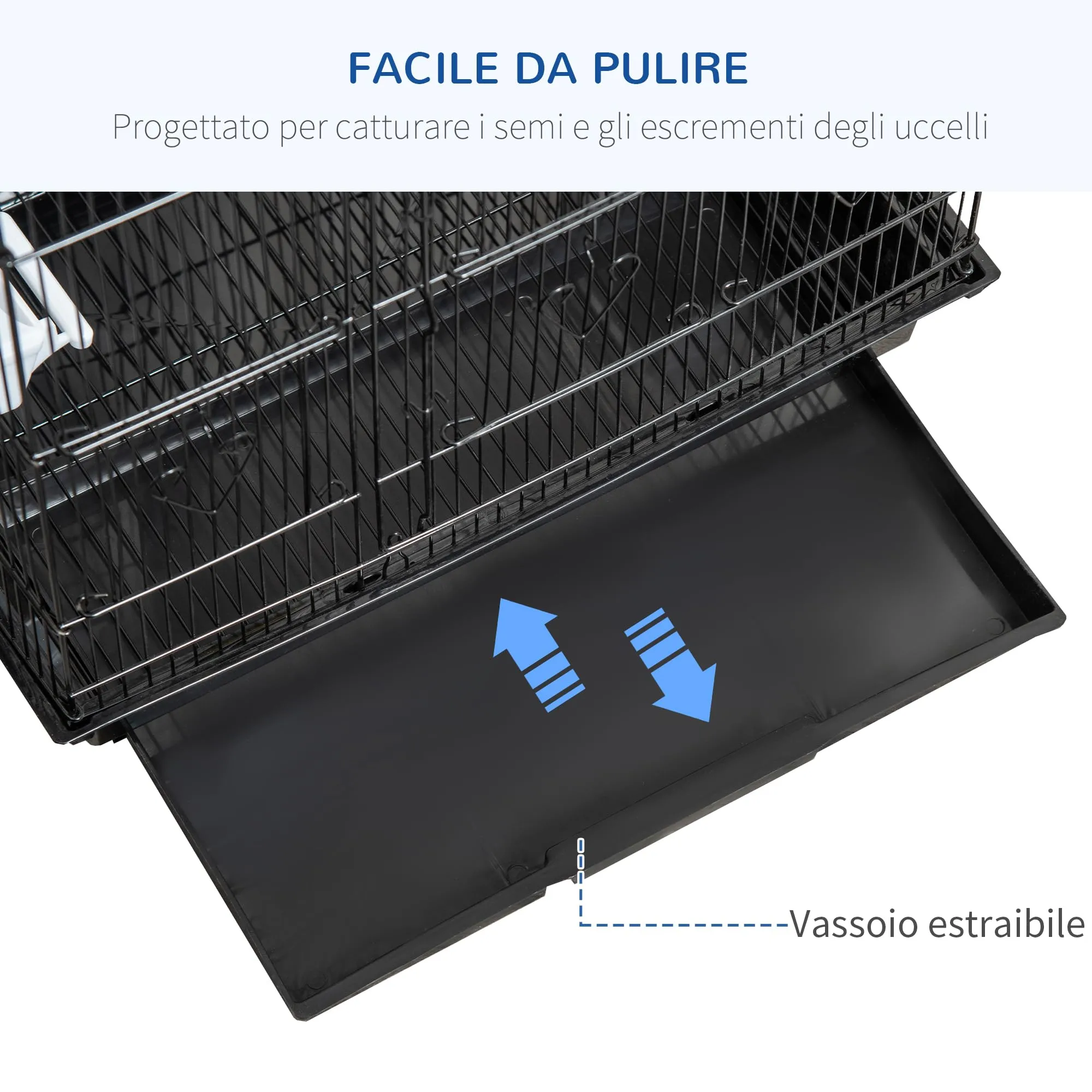 PawHut Gabbia per Uccelli Portatile per Pappagallini 46.5x35.5x92cm Nero - immagine 4