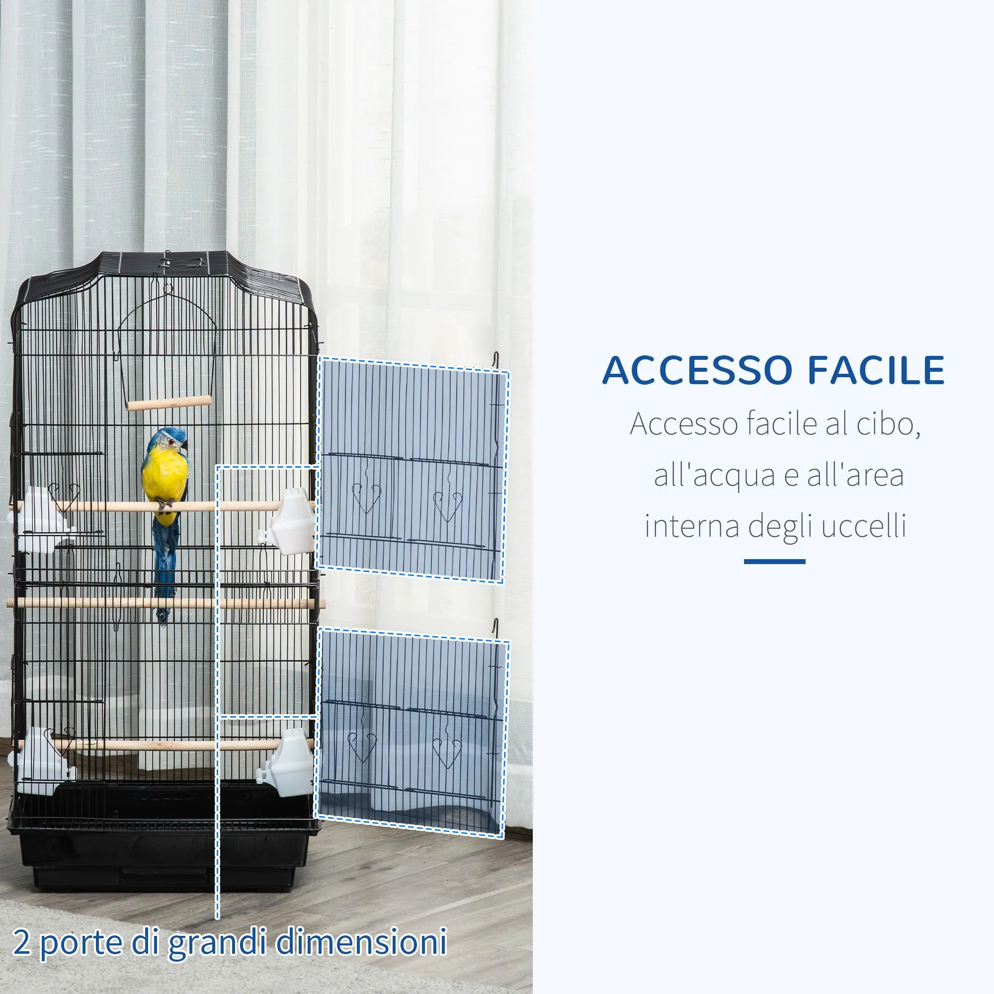 PawHut Gabbia per Uccelli Portatile per Pappagallini 46.5x35.5x92cm Nero - immagine 5