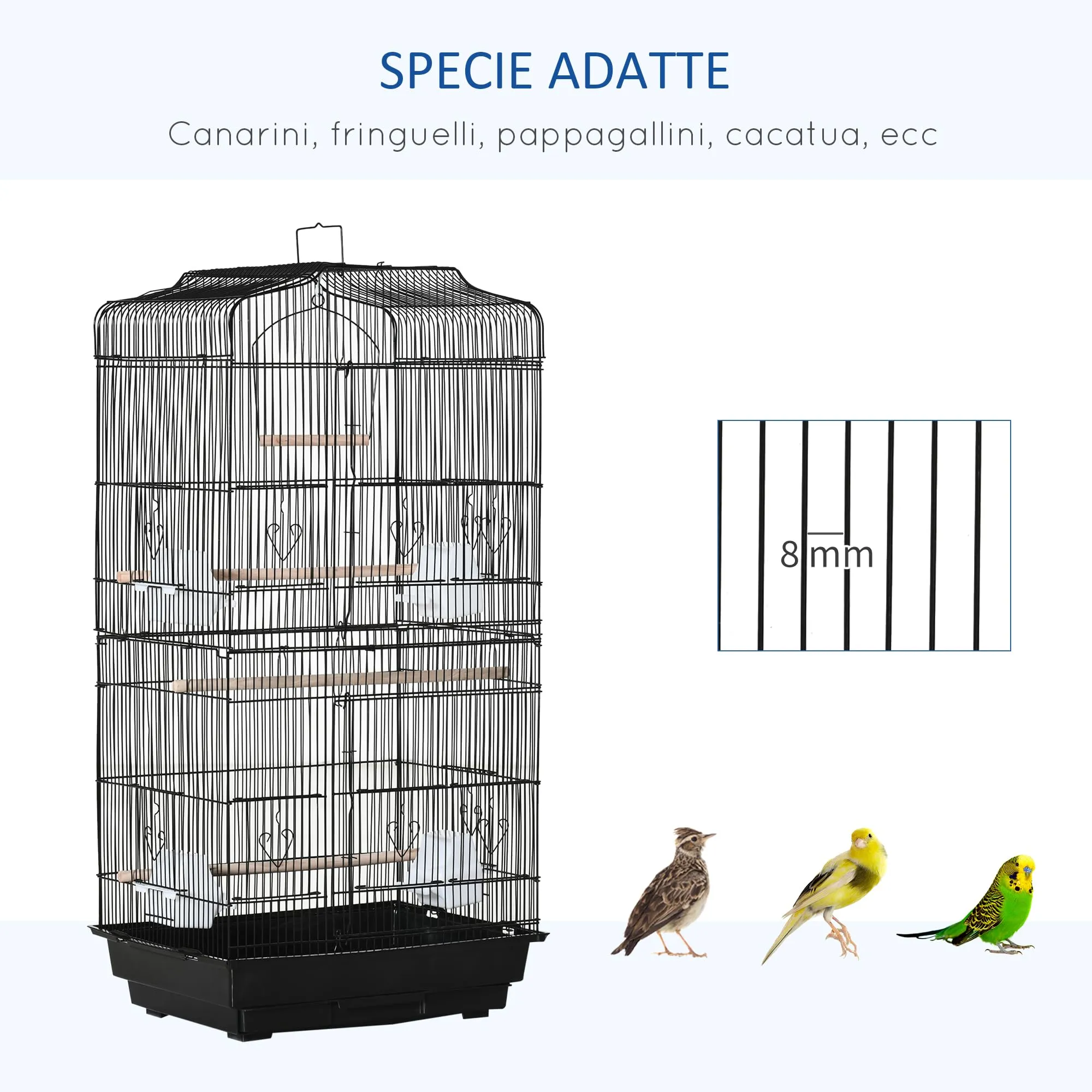 PawHut Gabbia per Uccelli Portatile per Pappagallini 46.5x35.5x92cm Nero - immagine 6