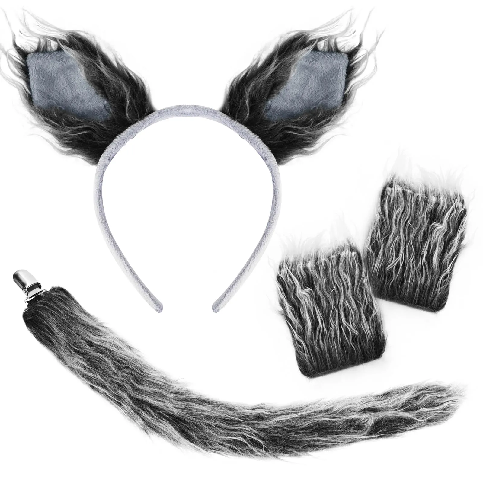 XEPST Animale Lupo Set, Orecchie e Coda, Fascia, Zampe Pelose per Costume Cosplay di Compleanno, Halloween, Fancy Dress, Rifornimenti del Partito - immagine 1