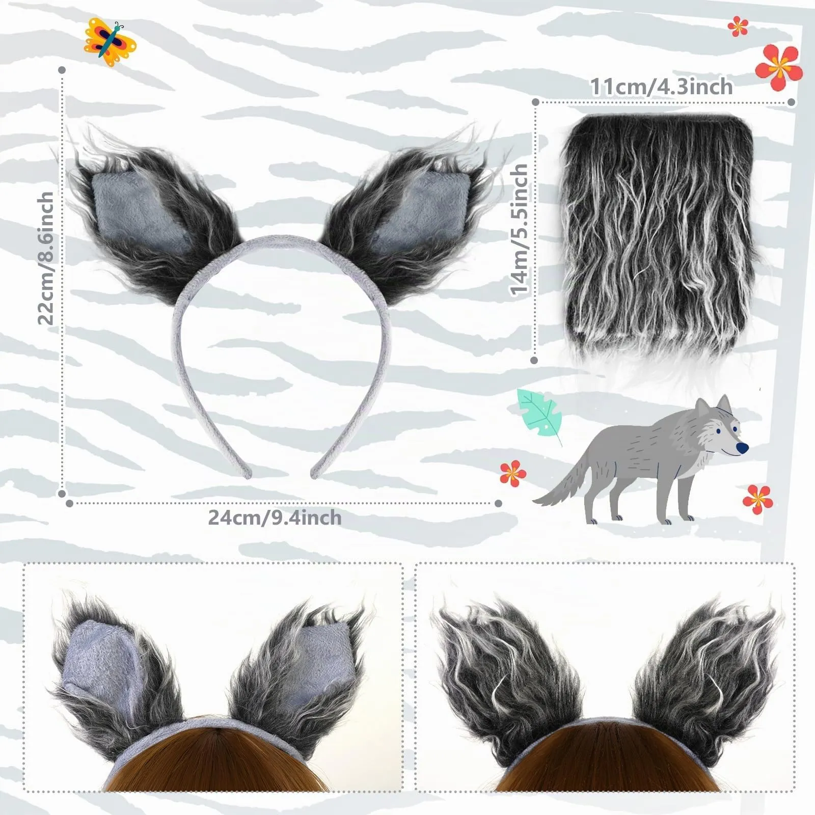 XEPST Animale Lupo Set, Orecchie e Coda, Fascia, Zampe Pelose per Costume Cosplay di Compleanno, Halloween, Fancy Dress, Rifornimenti del Partito - immagine 3