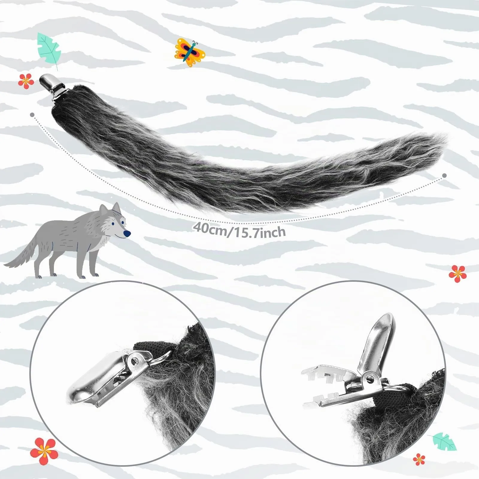 XEPST Animale Lupo Set, Orecchie e Coda, Fascia, Zampe Pelose per Costume Cosplay di Compleanno, Halloween, Fancy Dress, Rifornimenti del Partito - immagine 6