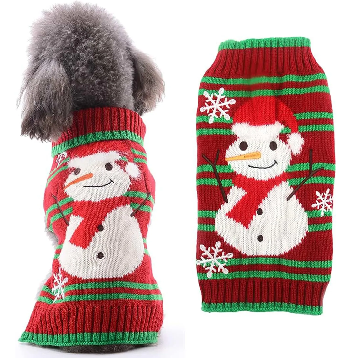 Maglioncino Natalizio per Cane e Gatto, Costume Maglieria Caldo per l'Inverno, Lavorato a Maglia (Pupazzo di Neve, L) - immagine 1