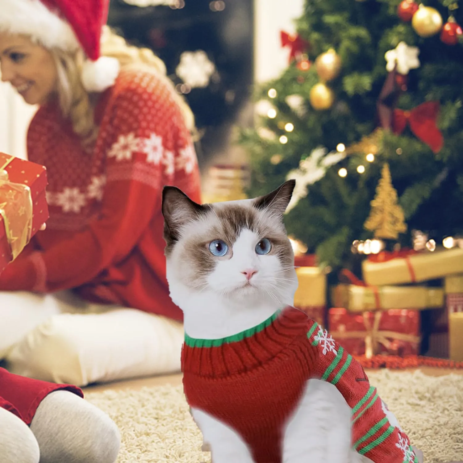 Maglioncino Natalizio per Cane e Gatto, Costume Maglieria Caldo per l'Inverno, Lavorato a Maglia (Pupazzo di Neve, L) - immagine 5