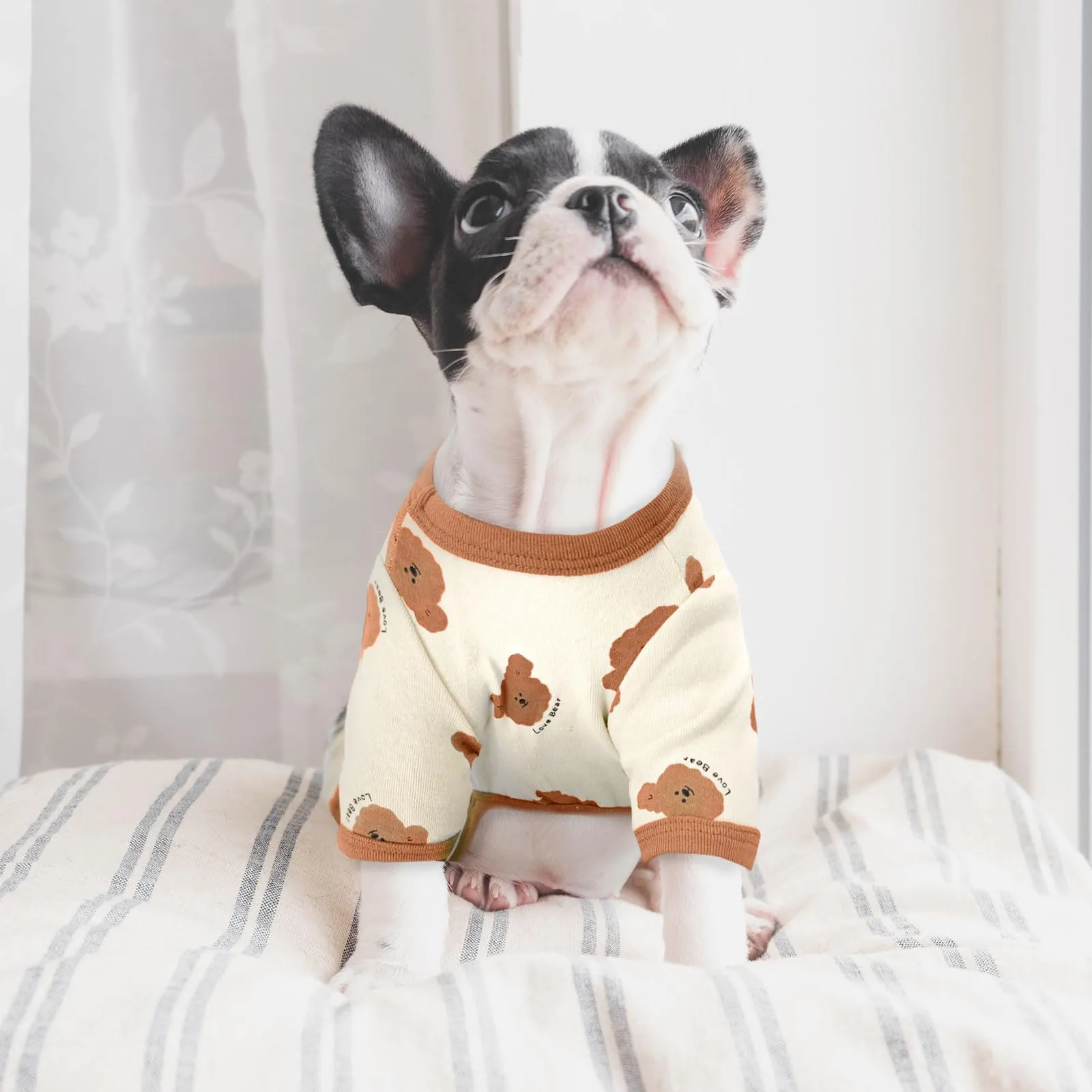 AXIIJGL Pigiama per cani di piccole dimensioni in cotone elastico tutine per cani comodi vestiti per cani extra piccoli tutine per cani carino orso stampato cane pigiama Bulldog francese vestiti - immagine 3