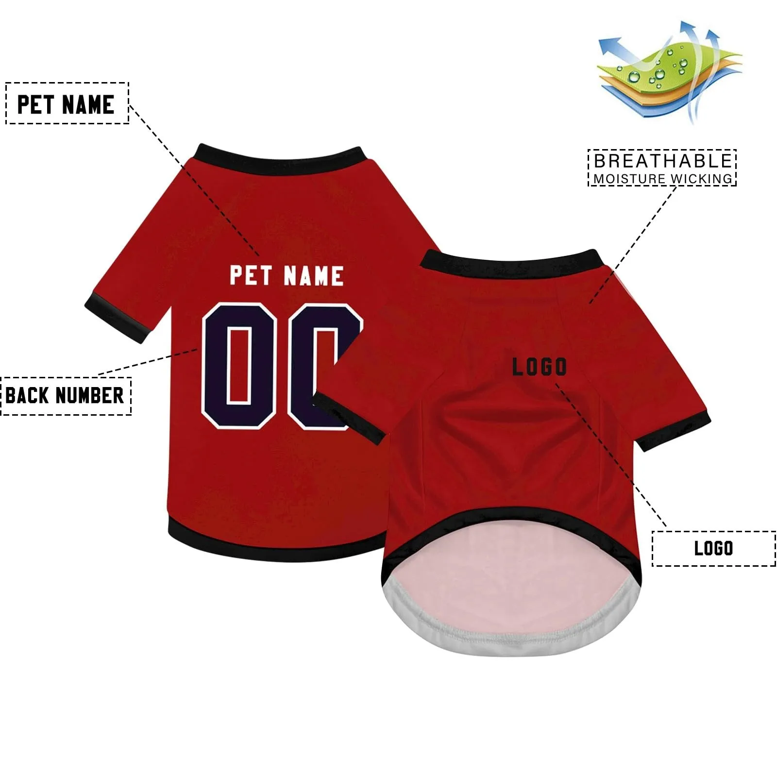 Camicia da cane semplice per cani di piccola, media e grande taglia Maglia da calcio per cani personalizzata con nome, numero, logo, maglie sportive personalizzate per animali domestici A30 - immagine 3