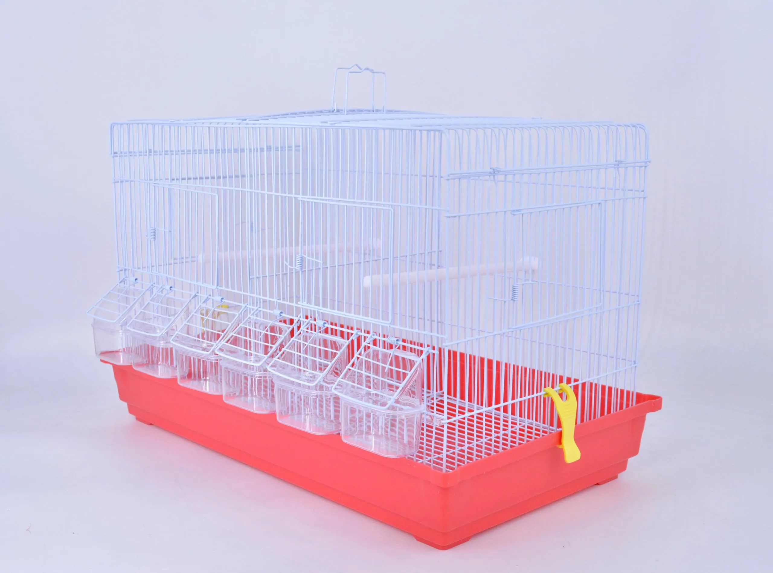 Pet's Solution - Gabbia Cova per Uccelli come Canarini, Cocorite e Bengalini, Ideale per Allevamento, con Divisorio, 2 Posatoi e 6 Mangiatoie - Rosso 58X35X36,5h cm - immagine 1