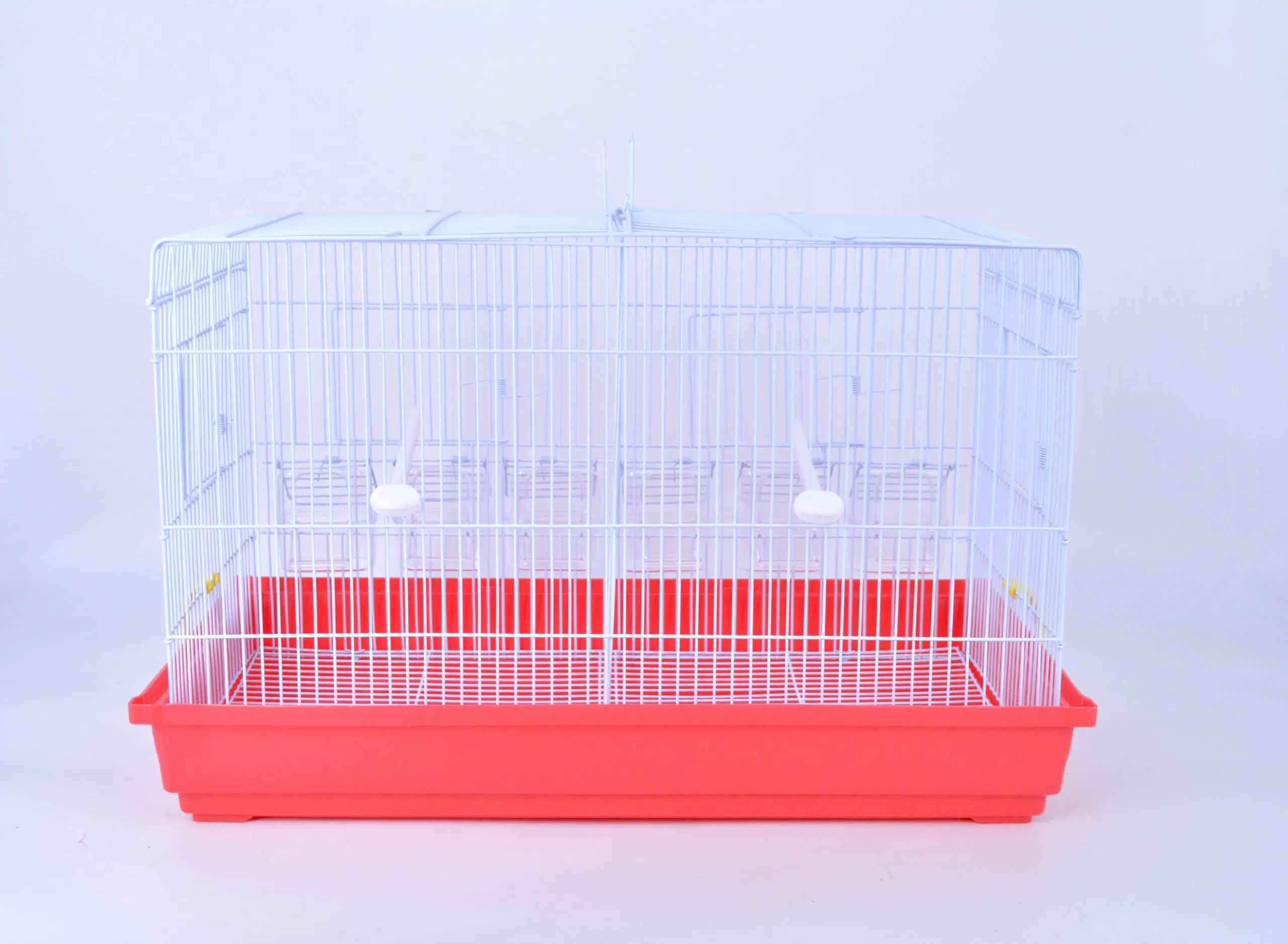 Pet's Solution - Gabbia Cova per Uccelli come Canarini, Cocorite e Bengalini, Ideale per Allevamento, con Divisorio, 2 Posatoi e 6 Mangiatoie - Rosso 58X35X36,5h cm - immagine 4