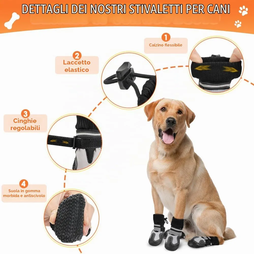 SlowTon Stivali per Cani - Protezioni per Zampe Impermeabili e con Fodera Calda per l'inverno - Stivali per Cani Regolabili e Antiscivolo con Cinghie Riflettenti per Le Zampe ferite. - immagine 3