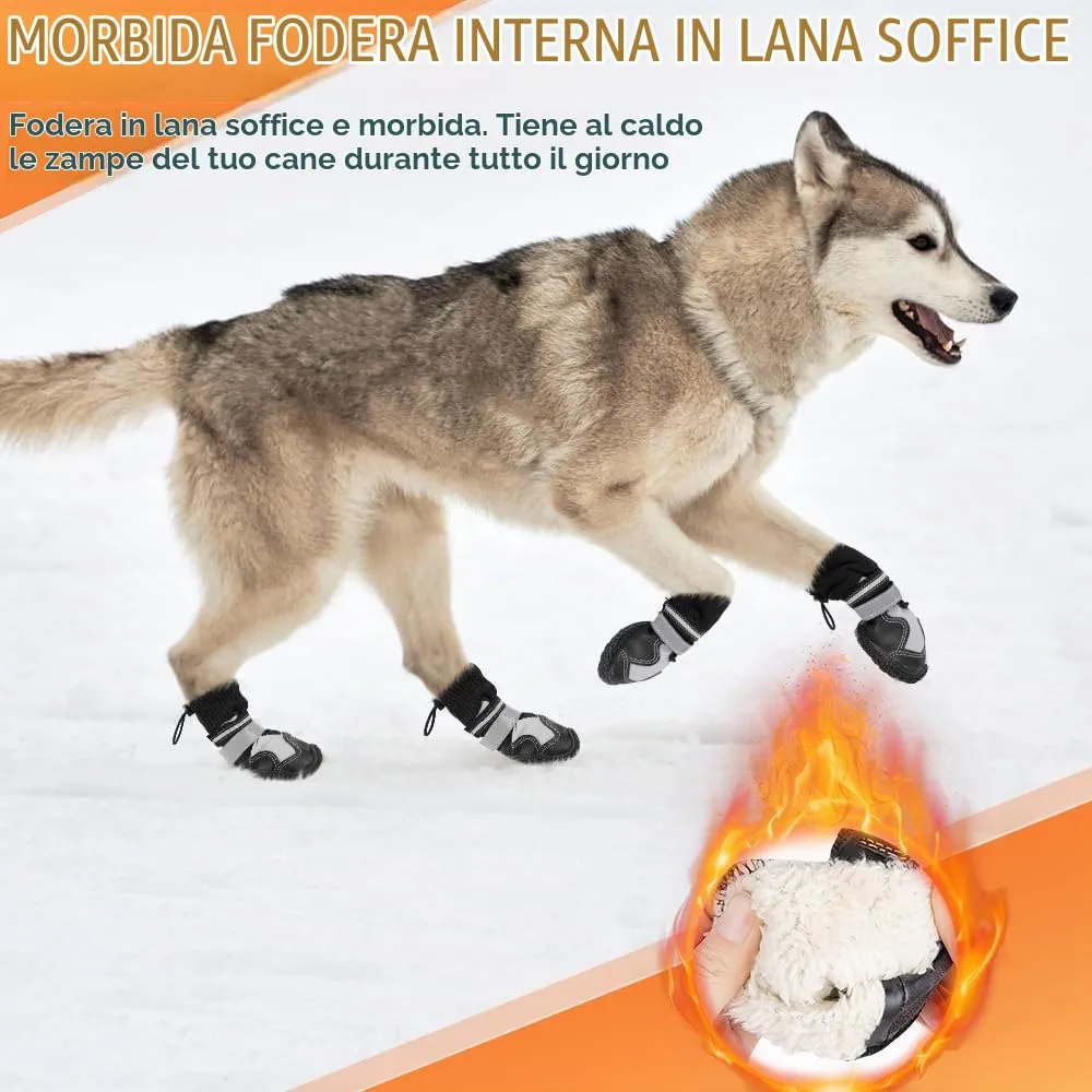 SlowTon Stivali per Cani - Protezioni per Zampe Impermeabili e con Fodera Calda per l'inverno - Stivali per Cani Regolabili e Antiscivolo con Cinghie Riflettenti per Le Zampe ferite. - immagine 4