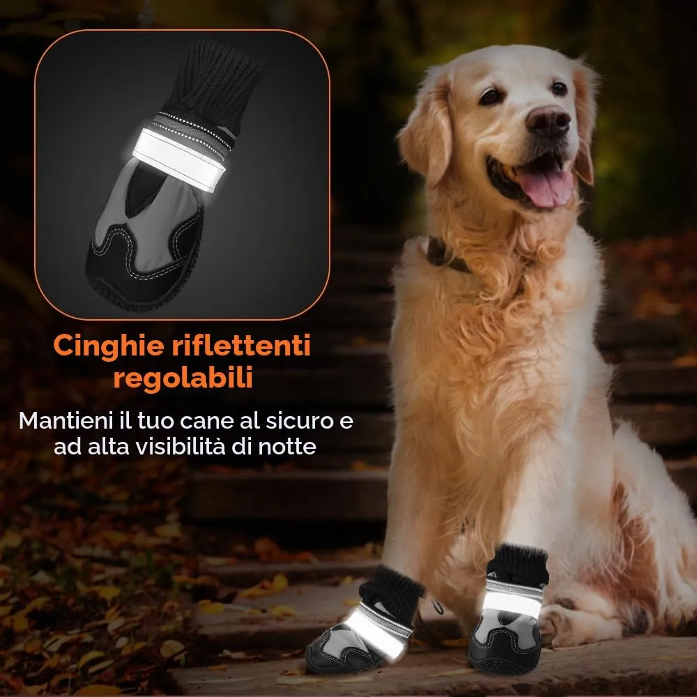 SlowTon Stivali per Cani - Protezioni per Zampe Impermeabili e con Fodera Calda per l'inverno - Stivali per Cani Regolabili e Antiscivolo con Cinghie Riflettenti per Le Zampe ferite. - immagine 5