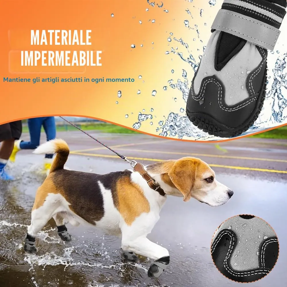 SlowTon Stivali per Cani - Protezioni per Zampe Impermeabili e con Fodera Calda per l'inverno - Stivali per Cani Regolabili e Antiscivolo con Cinghie Riflettenti per Le Zampe ferite. - immagine 6