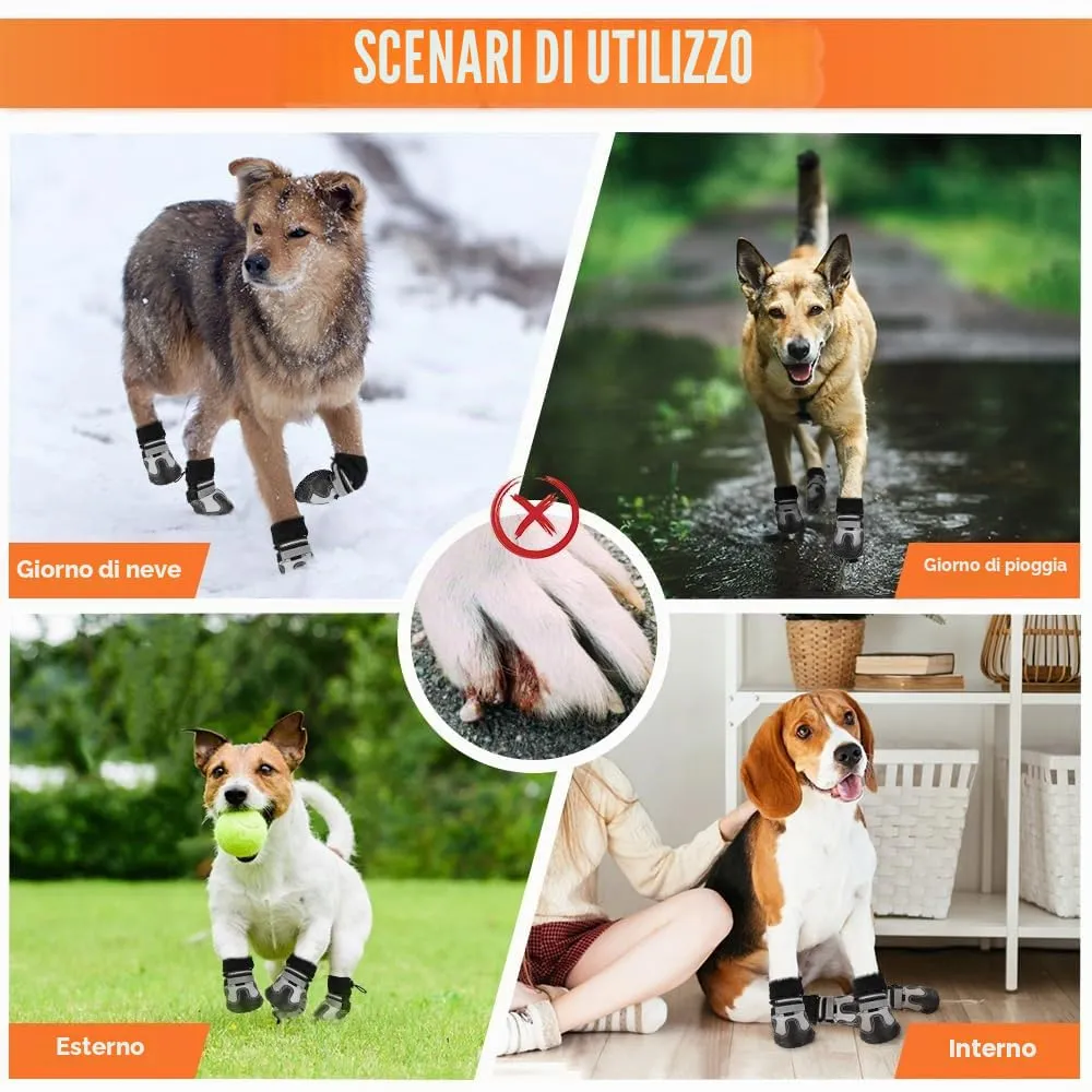 SlowTon Stivali per Cani - Protezioni per Zampe Impermeabili e con Fodera Calda per l'inverno - Stivali per Cani Regolabili e Antiscivolo con Cinghie Riflettenti per Le Zampe ferite. - immagine 7