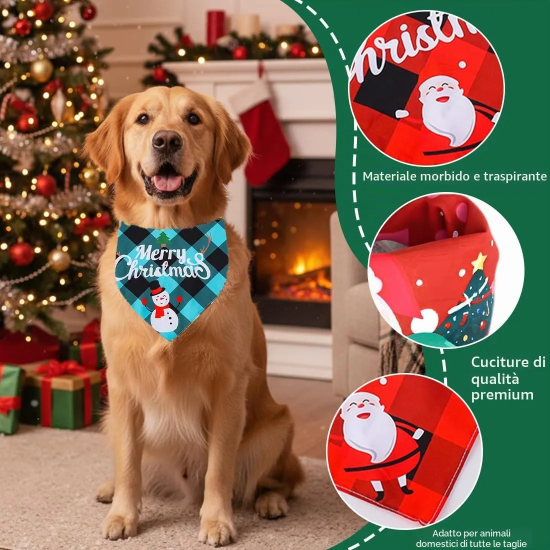 WUSJCOF 2 Pezzi Bandana Natalizia per Cani, Foulard Triangolare per Cani e Gatti, Accessori per Animali Domestici (Plaid) - immagine 3