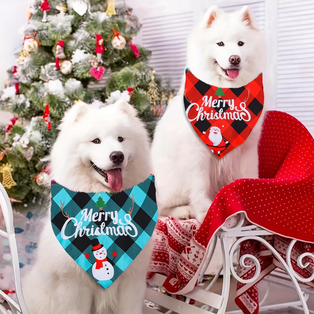 WUSJCOF 2 Pezzi Bandana Natalizia per Cani, Foulard Triangolare per Cani e Gatti, Accessori per Animali Domestici (Plaid) - immagine 5