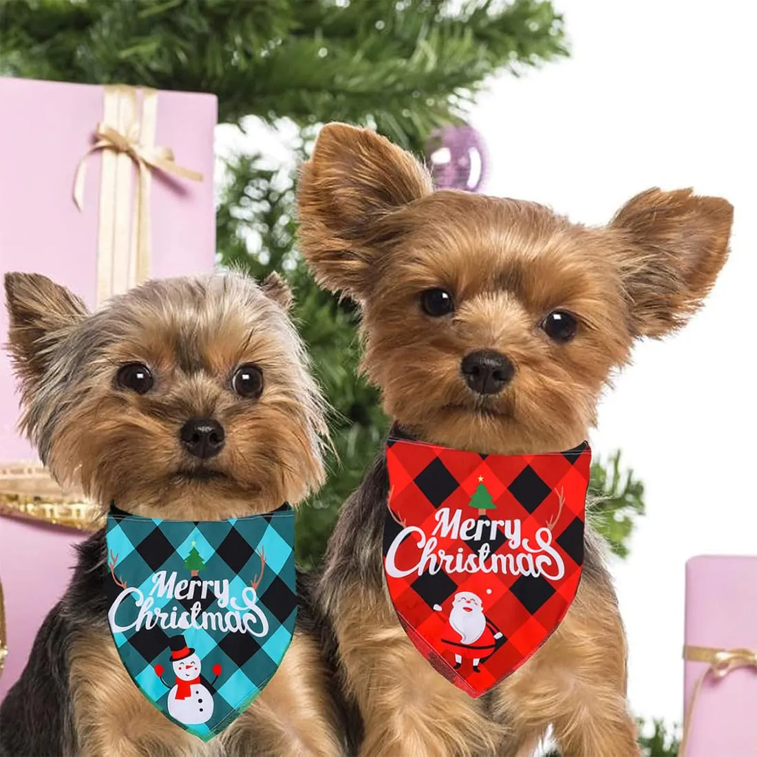 WUSJCOF 2 Pezzi Bandana Natalizia per Cani, Foulard Triangolare per Cani e Gatti, Accessori per Animali Domestici (Plaid) - immagine 6
