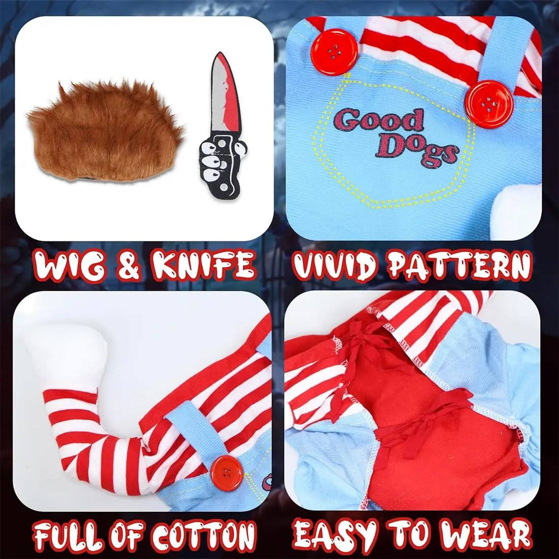 OIXEYA Cane Awful Costume Animali domestici Costume Halloween Cosplay per cani, Vestiti divertenti per feste per cani Cappello Costume natalizio Vestiti per cani (S) - immagine 3
