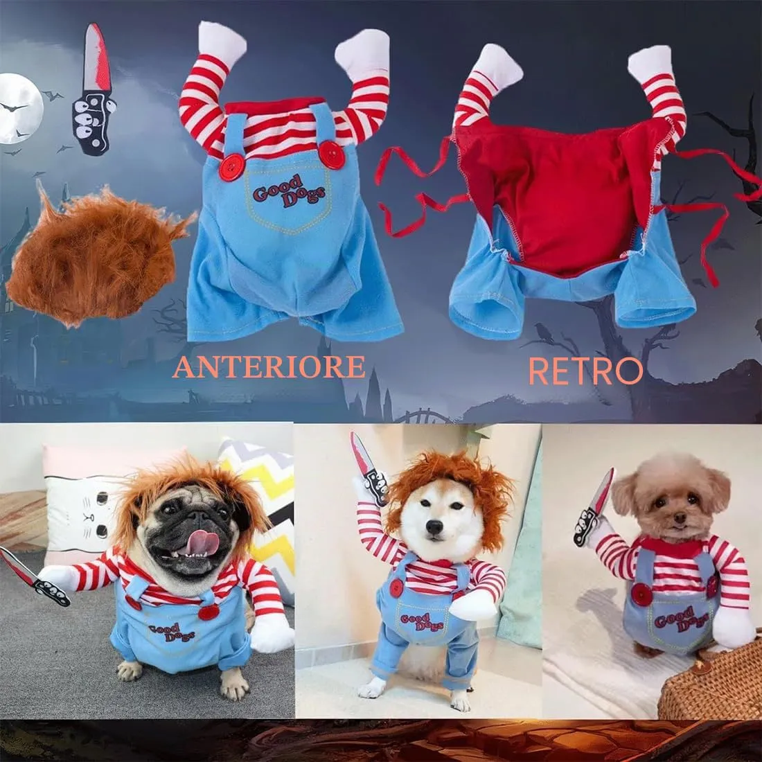 OIXEYA Cane Awful Costume Animali domestici Costume Halloween Cosplay per cani, Vestiti divertenti per feste per cani Cappello Costume natalizio Vestiti per cani (S) - immagine 6