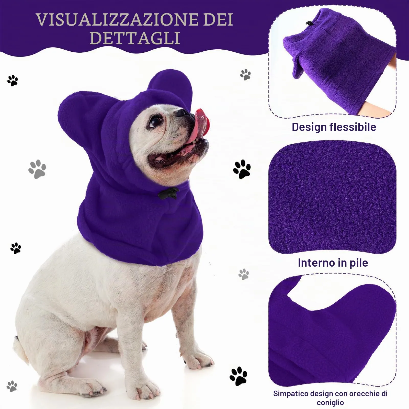 Cappello Invernali per Cani Gattino Morbido Caldo Cappelli per Animali Domestici con Orecchie Protezione Contro il Rumore Cappuccio per la Testa e il Collo Cucciolo per Freddo Invernale,M (Viola) - immagine 2