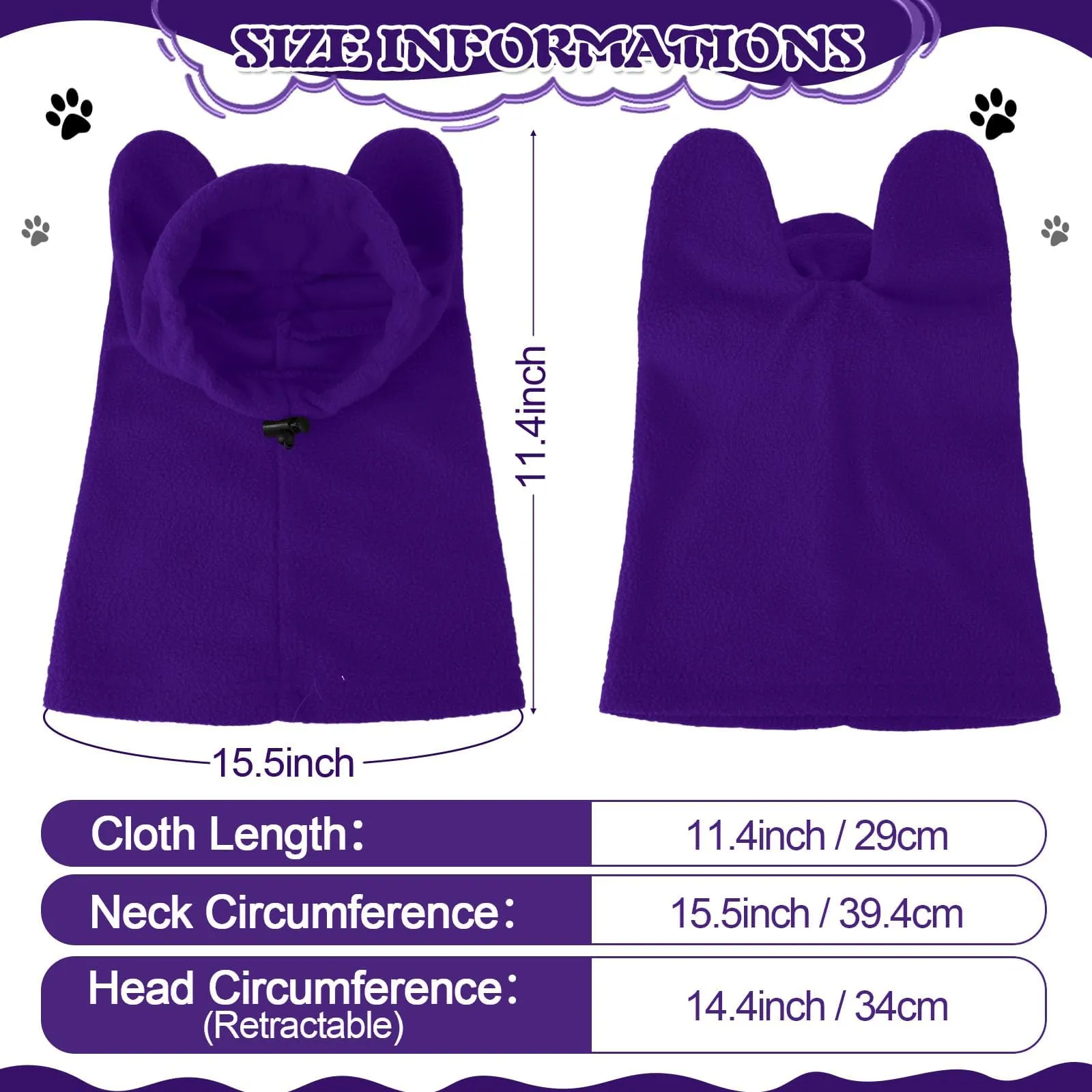 Cappello Invernali per Cani Gattino Morbido Caldo Cappelli per Animali Domestici con Orecchie Protezione Contro il Rumore Cappuccio per la Testa e il Collo Cucciolo per Freddo Invernale,M (Viola) - immagine 3