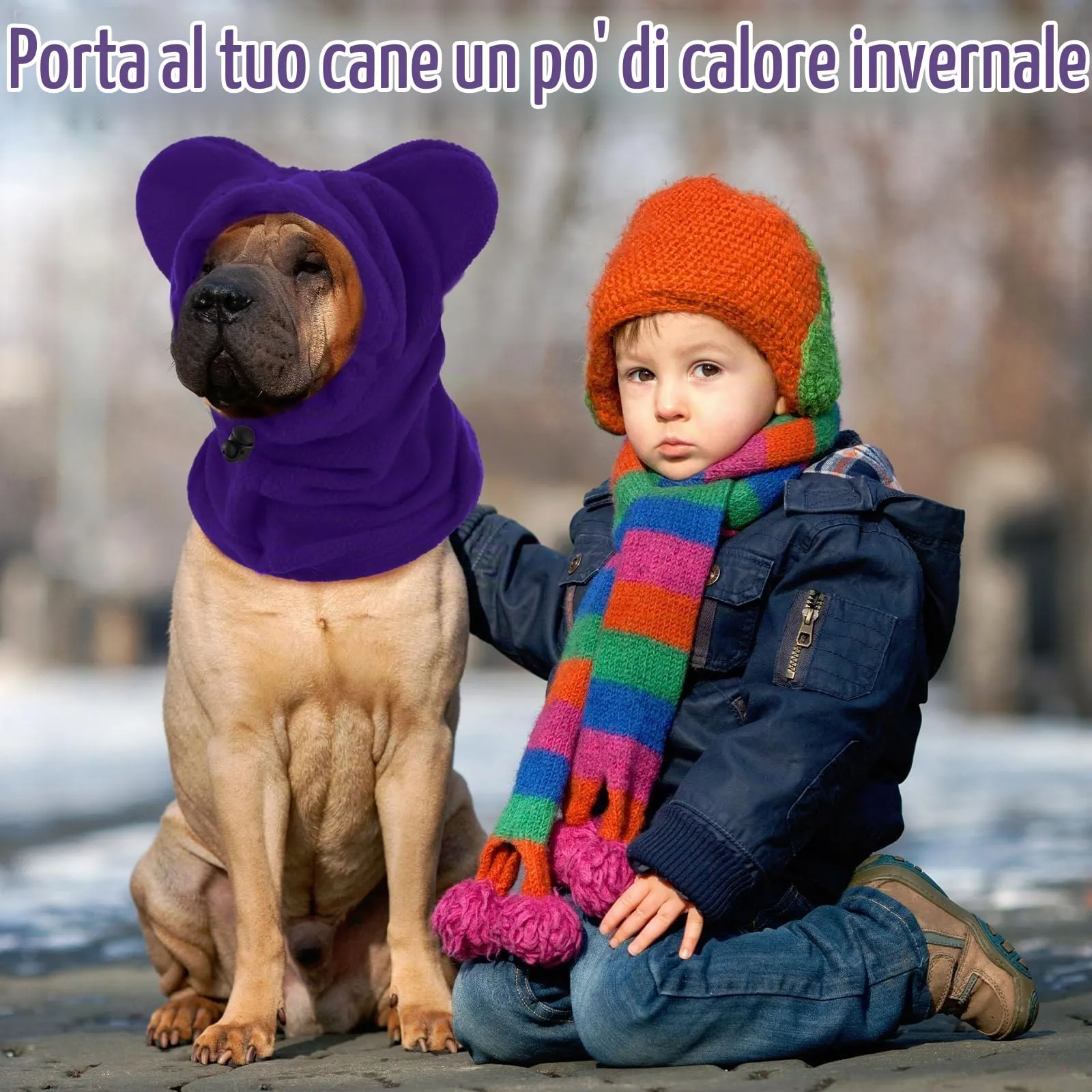 Cappello Invernali per Cani Gattino Morbido Caldo Cappelli per Animali Domestici con Orecchie Protezione Contro il Rumore Cappuccio per la Testa e il Collo Cucciolo per Freddo Invernale,M (Viola) - immagine 6