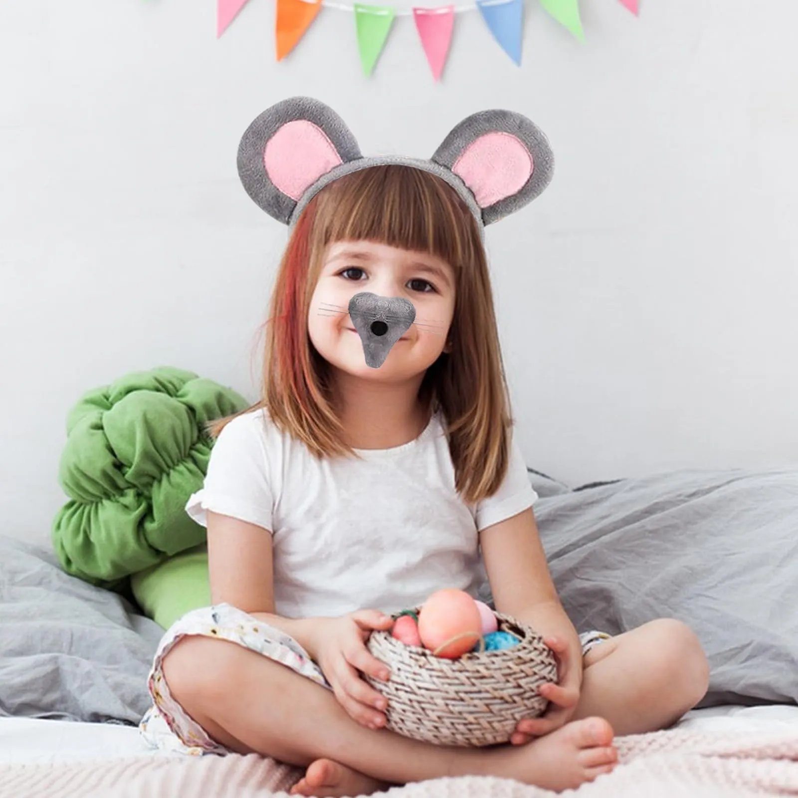 Binnan Set di 4 Costumi da Topo, Cerchietto con Orecchie da Topo, Orecchie Naso Coda di Topo e Papillon Kit, Set di Costumi da Animale per Feste Halloween Carnevale Cosplay Compleanni - immagine 4
