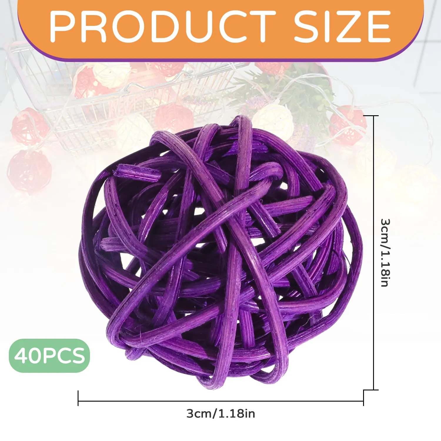 Ervoxo 40 palline in rattan Bird Toy Ball Wicker Rattan Ball Bite Chew Toys Uccello giocattolo da masticare per pappagalli fai da te per pappagalli, uccelli, fai da te (colore) - immagine 2