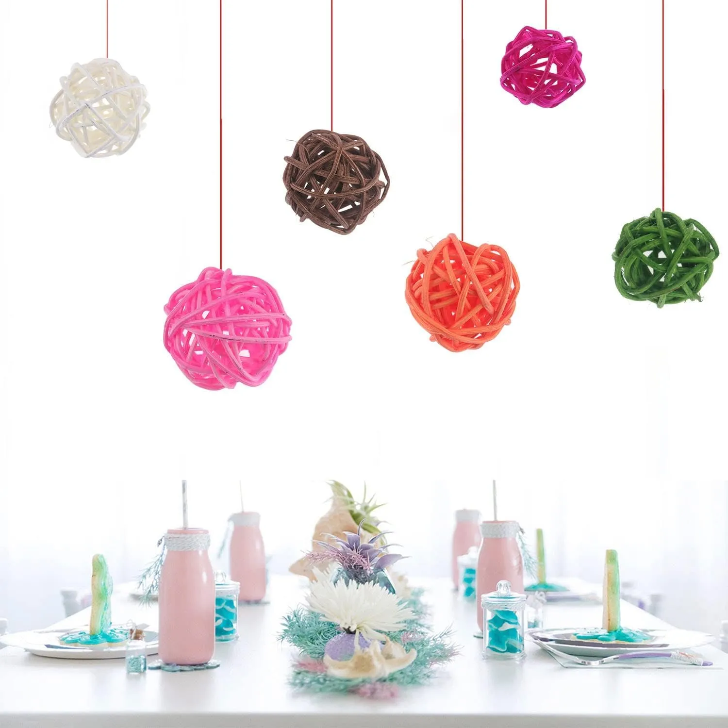 Ervoxo 40 palline in rattan Bird Toy Ball Wicker Rattan Ball Bite Chew Toys Uccello giocattolo da masticare per pappagalli fai da te per pappagalli, uccelli, fai da te (colore) - immagine 8
