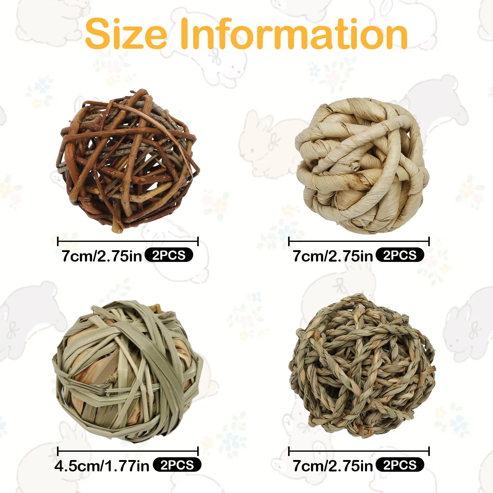 Ervoxo 8 palline da masticare, conigli, criceti, palline da masticare per piccoli animali, criceti, conigli, porcellini d'India, cincillà, gerbilli da corsa (B) - immagine 2