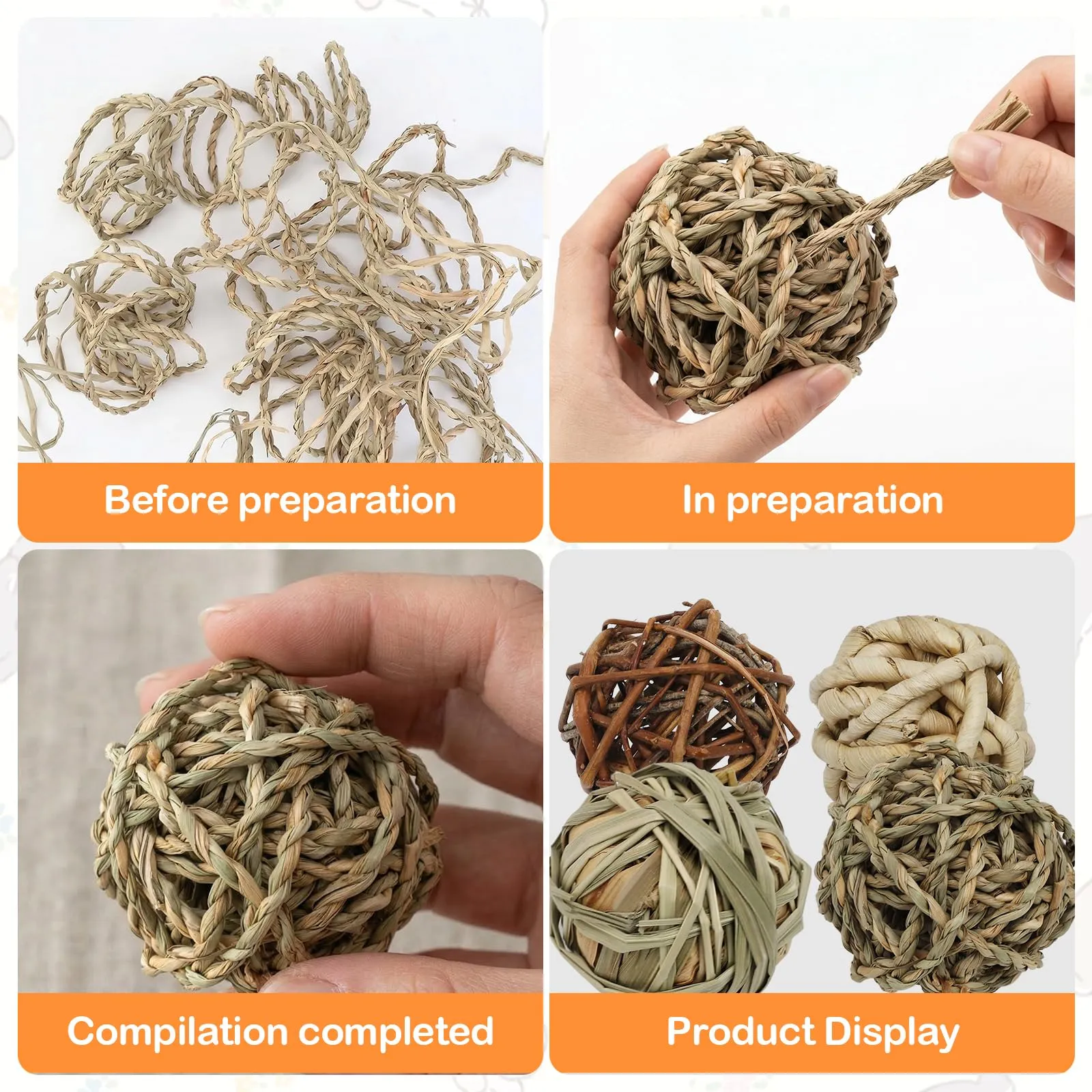 Ervoxo 8 palline da masticare, conigli, criceti, palline da masticare per piccoli animali, criceti, conigli, porcellini d'India, cincillà, gerbilli da corsa (B) - immagine 3