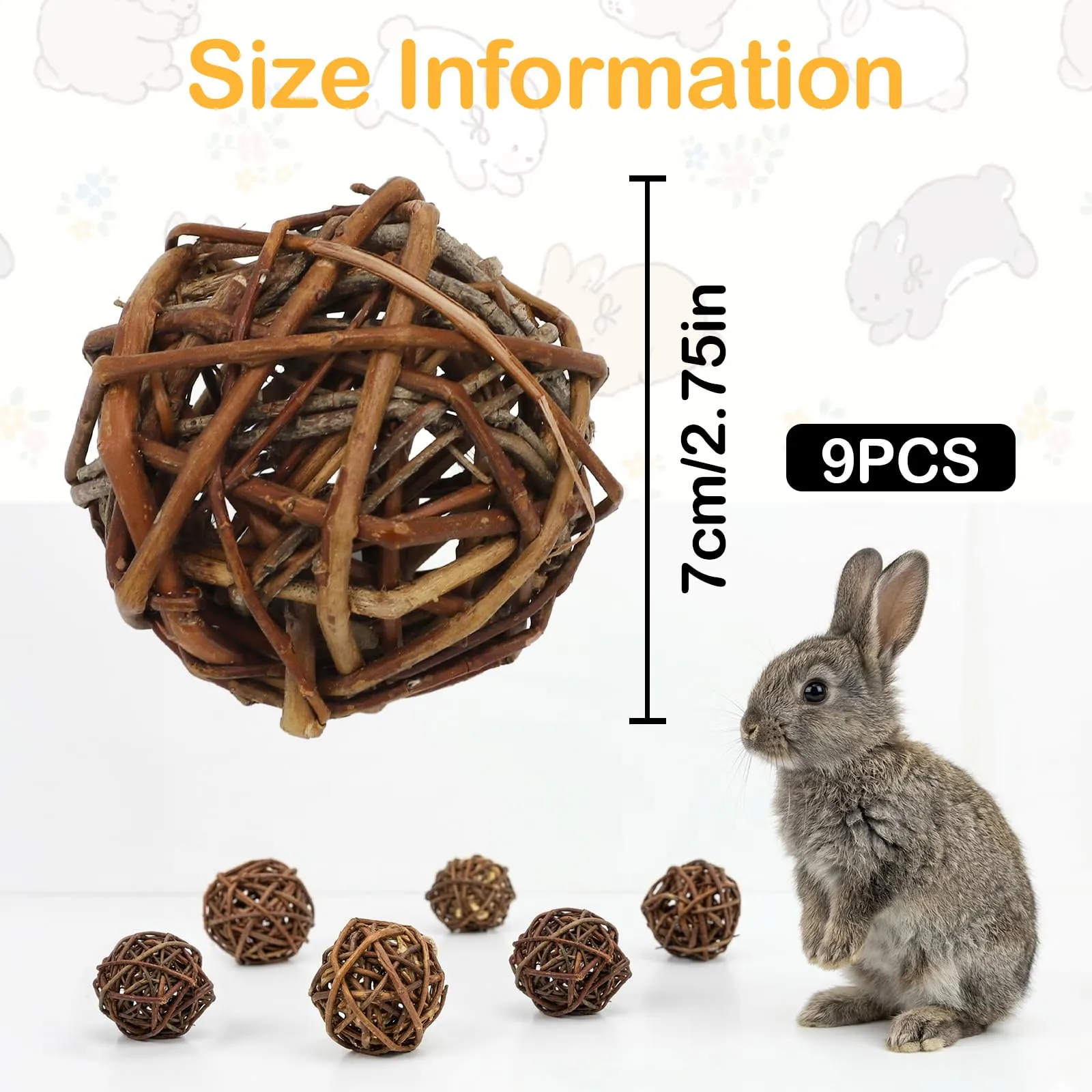 Ervoxo 9 palline da masticare, conigli, criceti, palline da masticare per piccoli animali, criceti, conigli, porcellini d'India, cincillà, gerbilli da corsa (A) - immagine 2