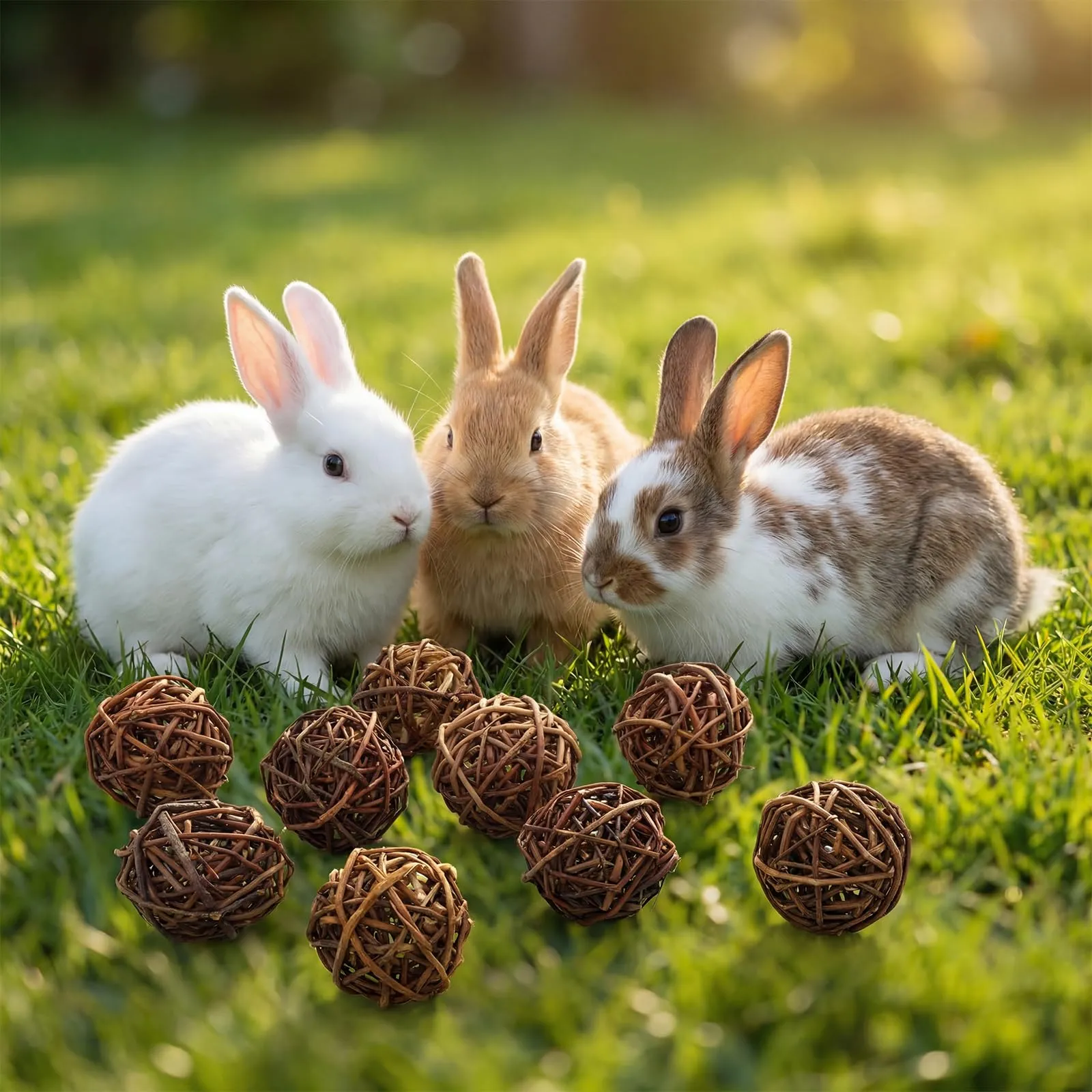 Ervoxo 9 palline da masticare, conigli, criceti, palline da masticare per piccoli animali, criceti, conigli, porcellini d'India, cincillà, gerbilli da corsa (A) - immagine 6
