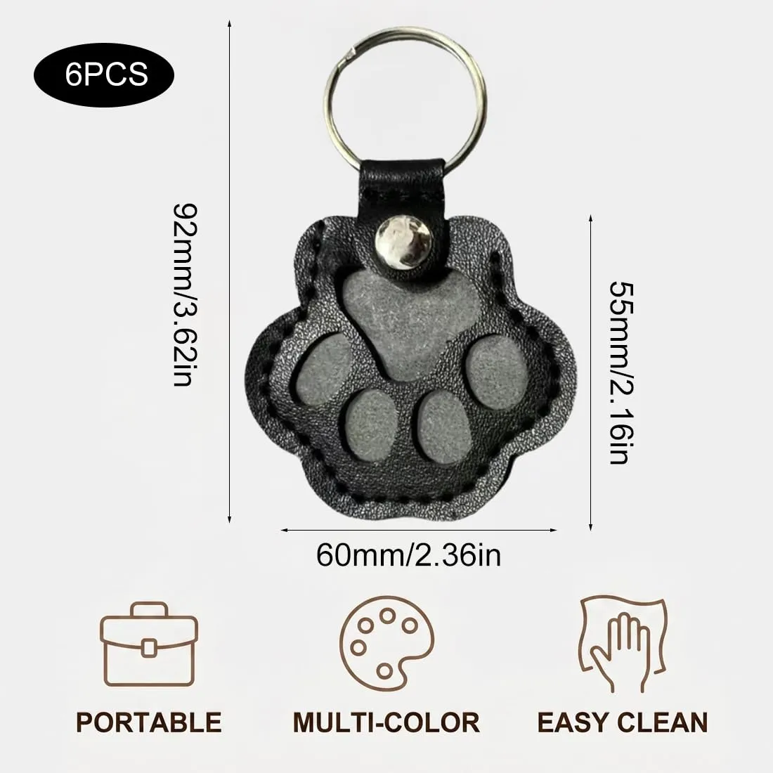 6 Pezzi Portachiavi Carino a Forma di Zampa, Portachiavi Raccogli Pelo per Cani e Gatti, Ricordo Regali, Souvenir Portatile per Amanti dei Cani, Pelle PU, Nero, bianco, beige, marrone, rosa, viola - immagine 5