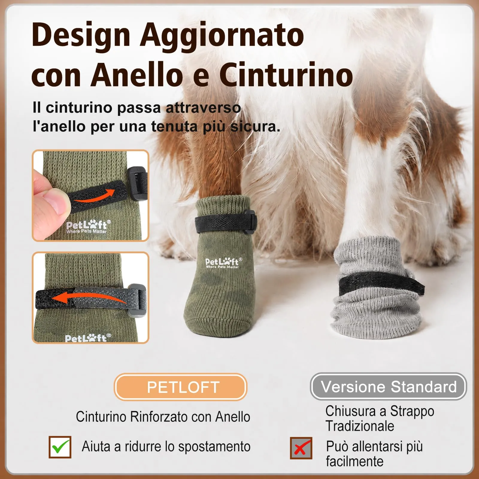 PETLOFT Calzini Antiscivolo per Cani Anziani/Piccoli/Medi, Calzini Regolabili in Cotone per Proteggere Le Zampe e Prevenire Leccate, per Pavimenti in Legno Trazione Interna, Grande, Verde Scuro - immagine 3