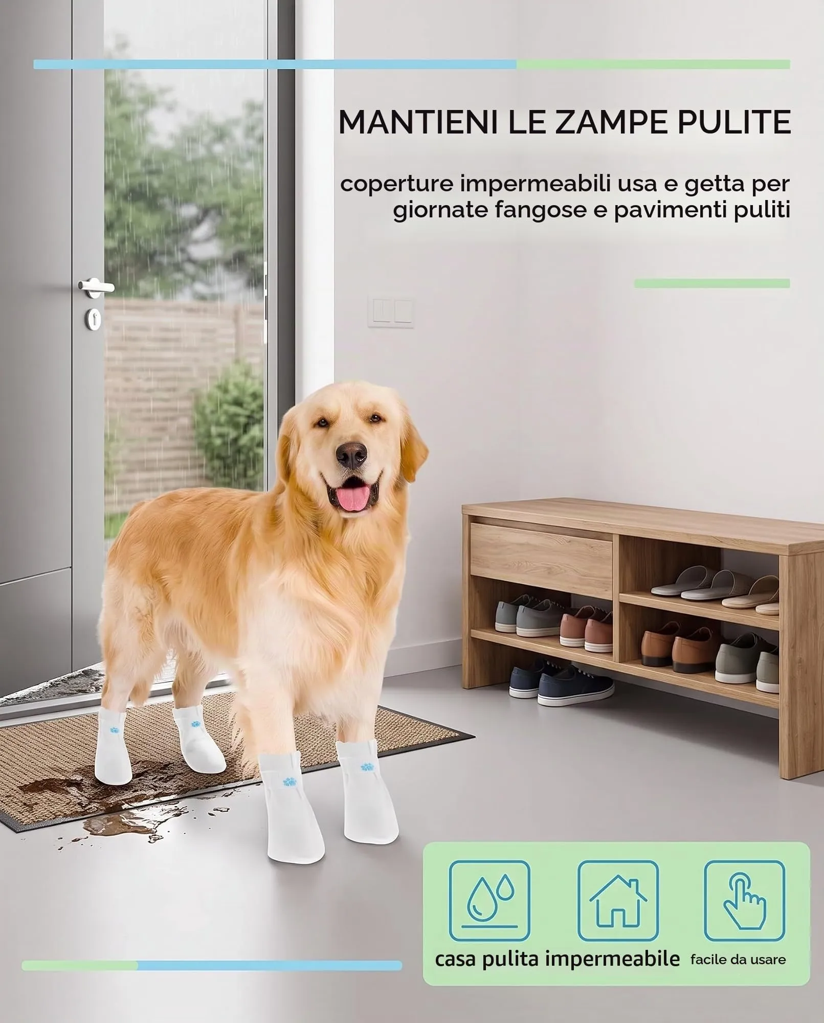 RAVNIX 40 Pezzi Scarpette per Cani Usa e Getta Impermeabili, Calzini Antiscivolo Cane Regolabili, Protezione Zampe da Fango e Asfalto Caldo, Stivaletti per Interni ed Esterni - immagine 2