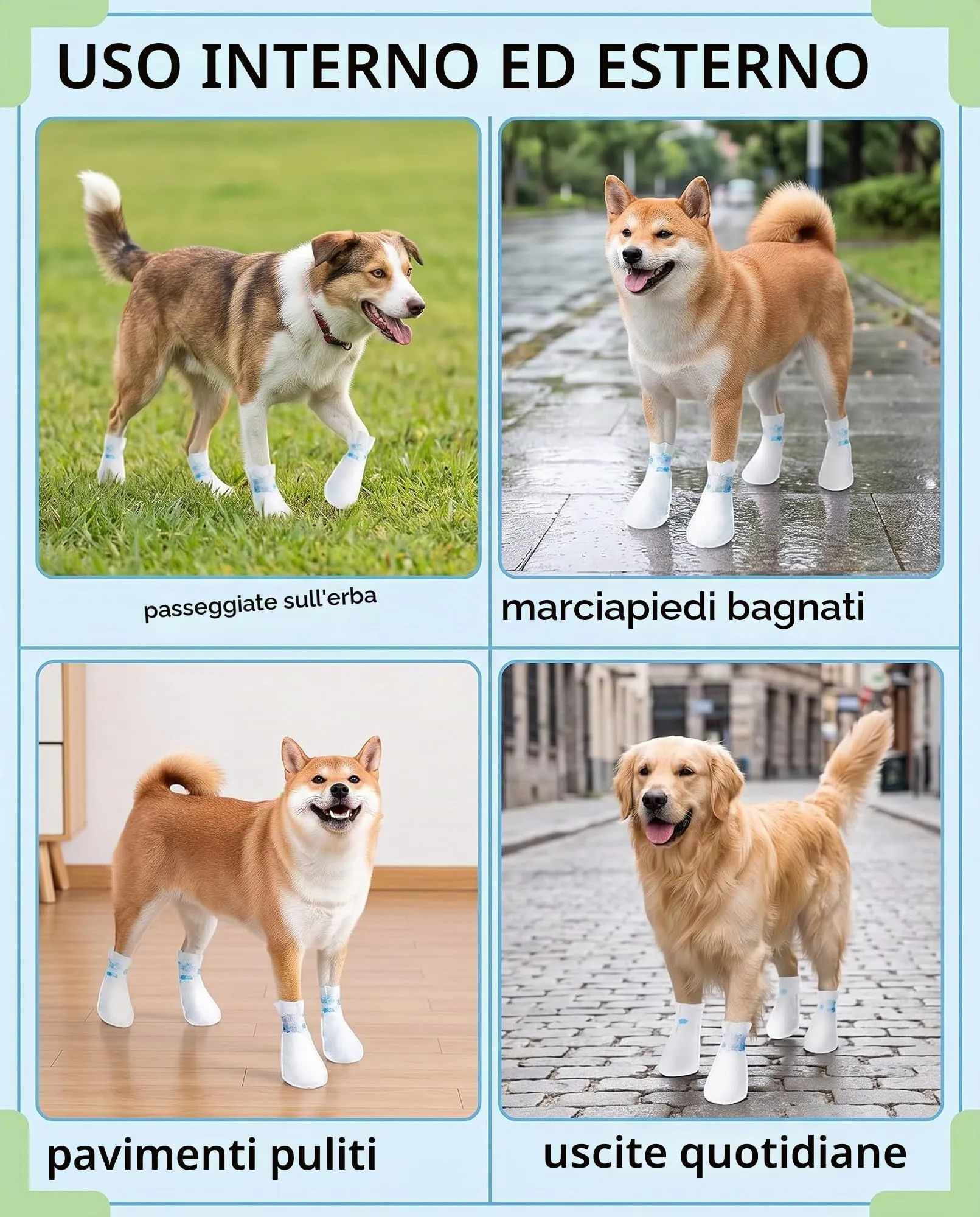 RAVNIX 40 Pezzi Scarpette per Cani Usa e Getta Impermeabili, Calzini Antiscivolo Cane Regolabili, Protezione Zampe da Fango e Asfalto Caldo, Stivaletti per Interni ed Esterni - immagine 4