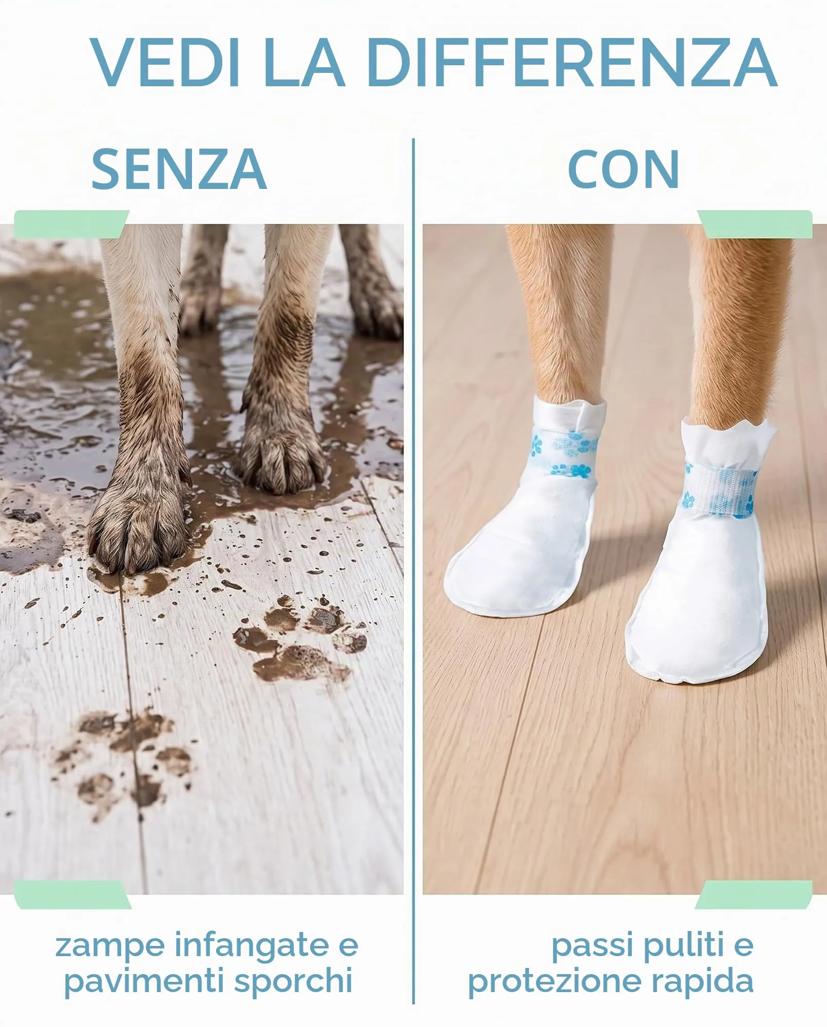 RAVNIX 40 Pezzi Scarpette per Cani Usa e Getta Impermeabili, Calzini Antiscivolo Cane Regolabili, Protezione Zampe da Fango e Asfalto Caldo, Stivaletti per Interni ed Esterni - immagine 5