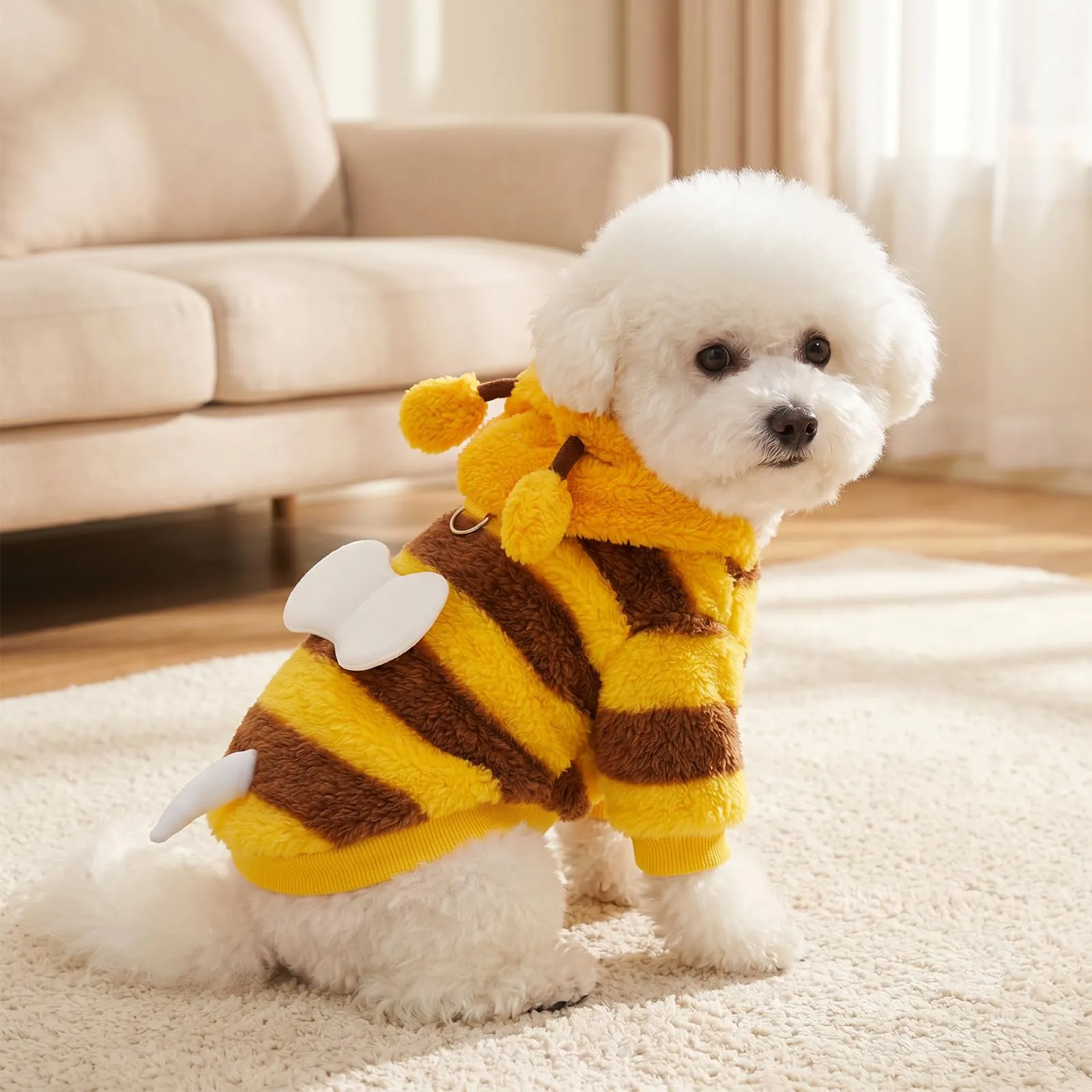 Costume da Ape per Cane, Divertente Costume Ape Cane, Maglione Cani Taglia Piccola, Con Anello a D Adatto a Cani E Gatti di Piccola Taglia, Adatt per L'autunno/Inverno, Halloween, Carnevale (L) - immagine 4