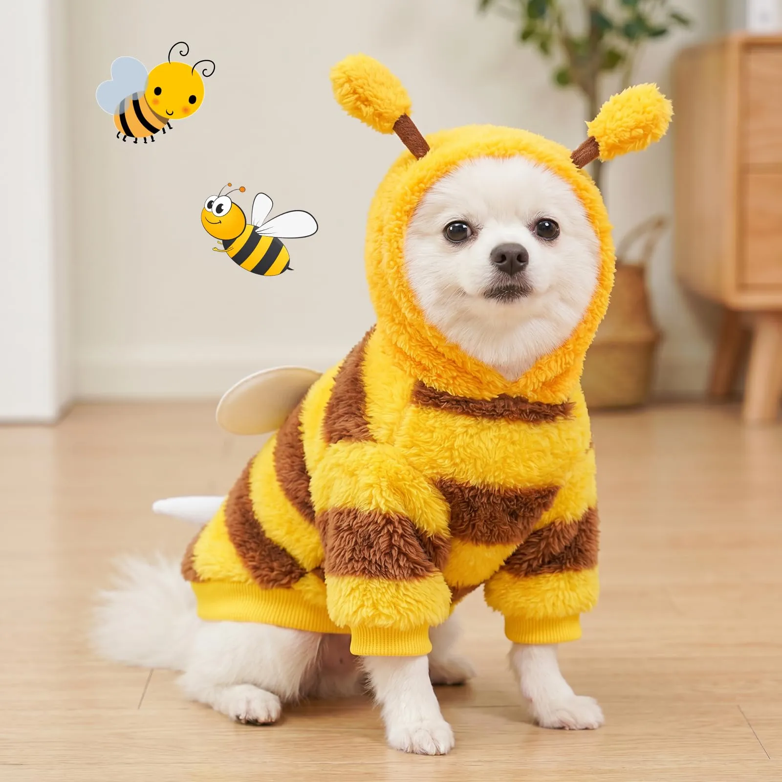 Costume da Ape per Cane, Divertente Costume Ape Cane, Maglione Cani Taglia Piccola, Con Anello a D Adatto a Cani E Gatti di Piccola Taglia, Adatt per L'autunno/Inverno, Halloween, Carnevale (L) - immagine 5