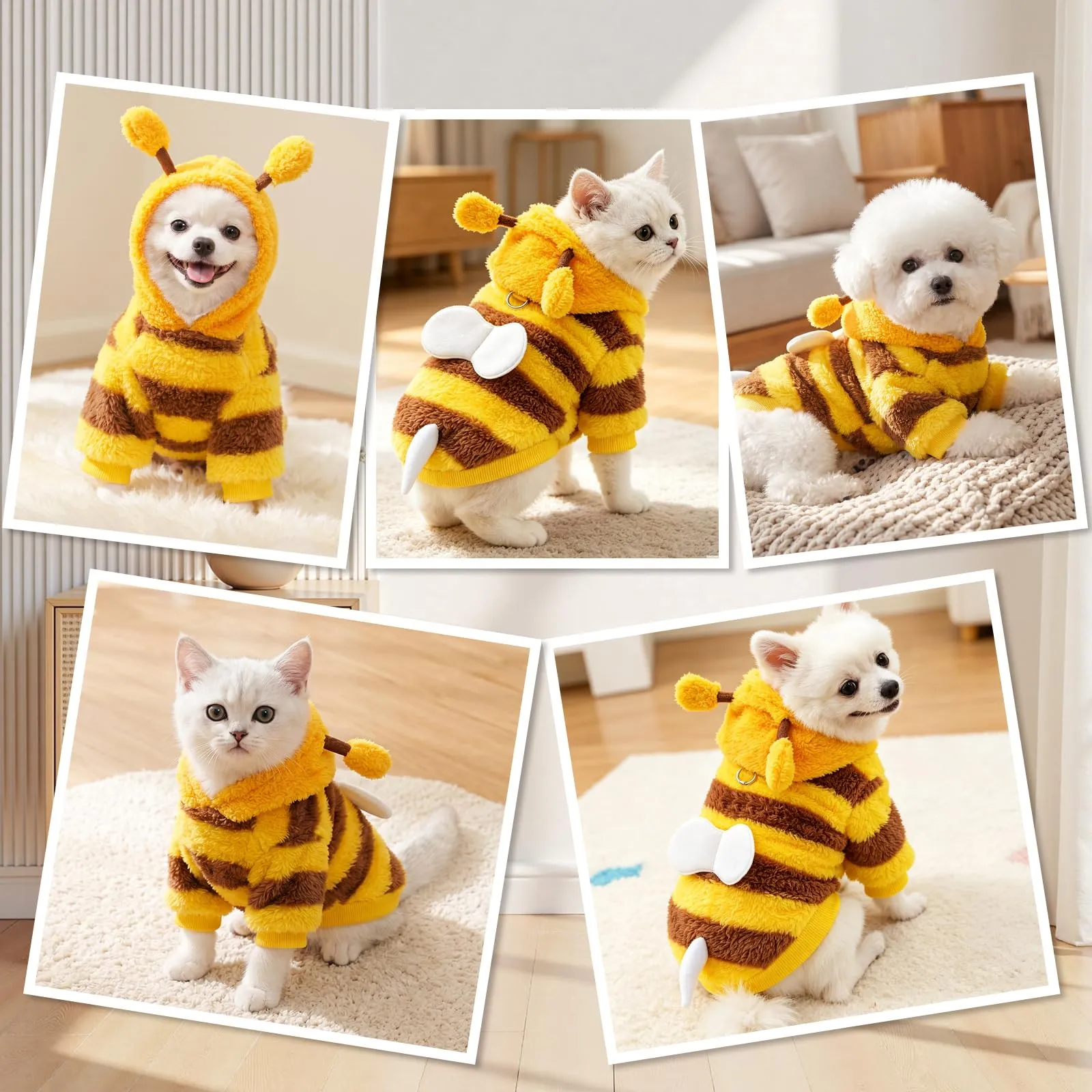 Costume da Ape per Cane, Divertente Costume Ape Cane, Maglione Cani Taglia Piccola, Con Anello a D Adatto a Cani E Gatti di Piccola Taglia, Adatt per L'autunno/Inverno, Halloween, Carnevale (L) - immagine 7