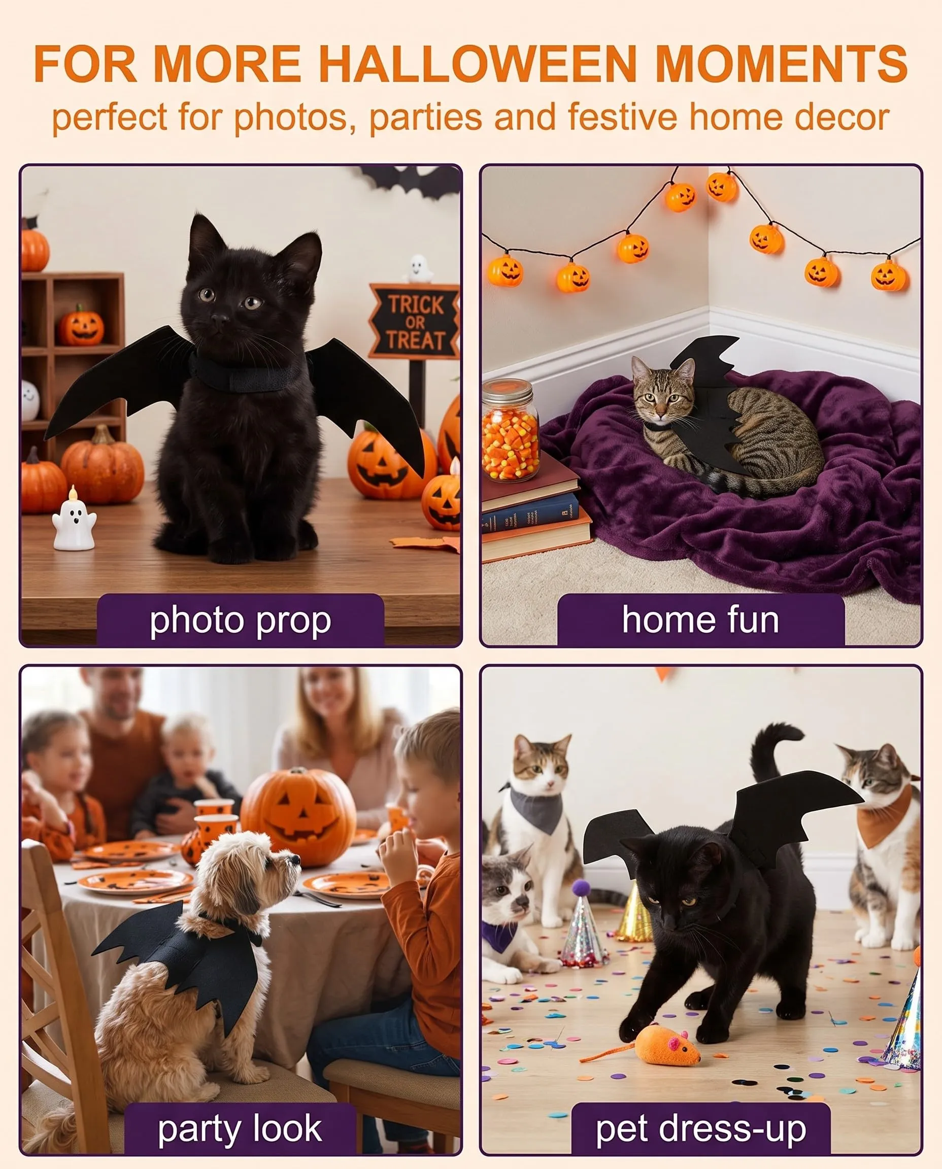 BTACGWP Costume Halloween Gatto Ali Pipistrello, 1 Pezzo Taglia S, Mantello Vampiro in Tessuto Traspirante, Design Leggero per Cosplay Confortevole e Feste Domestiche Sicure - immagine 2