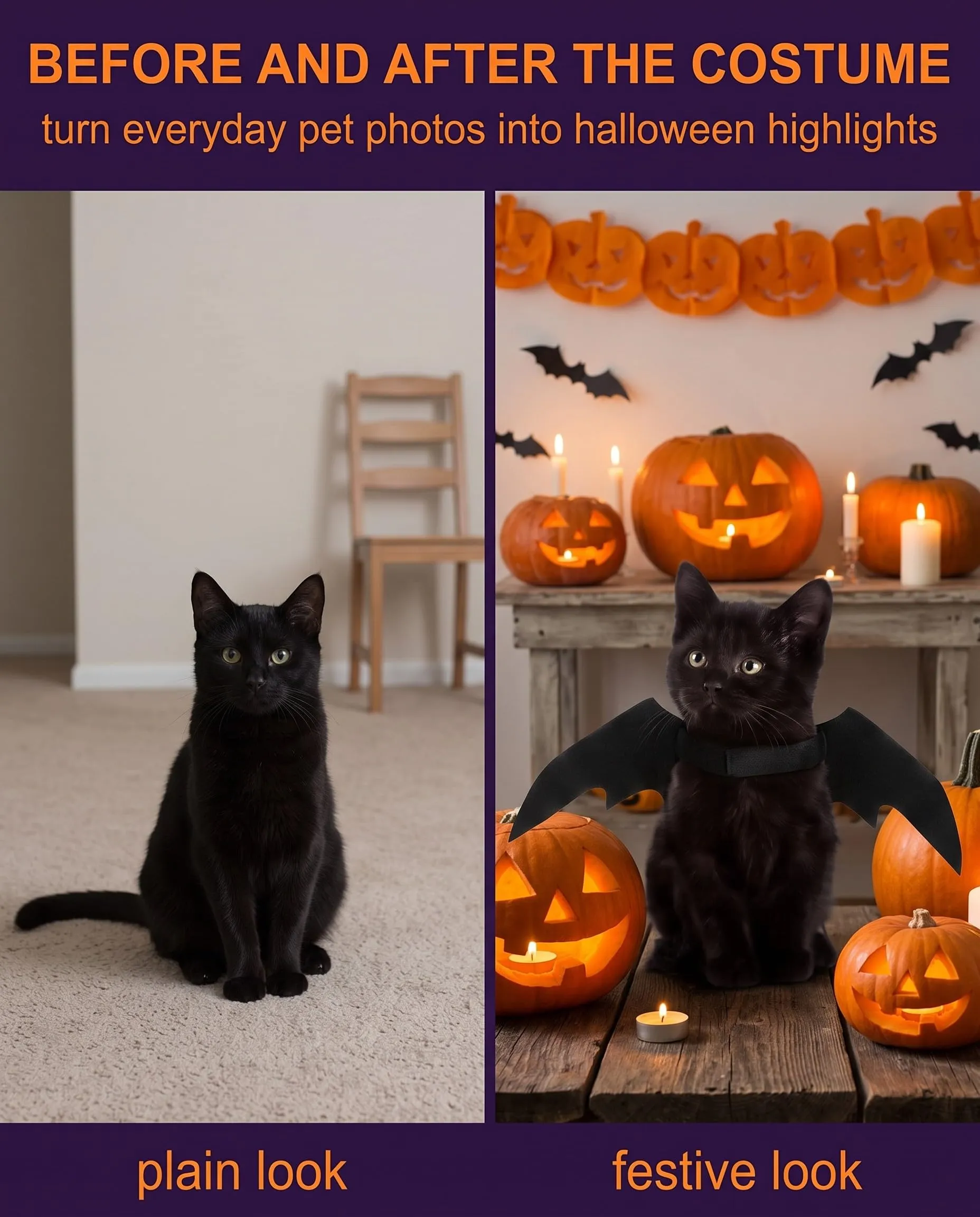 BTACGWP Costume Halloween Gatto Ali Pipistrello, 1 Pezzo Taglia S, Mantello Vampiro in Tessuto Traspirante, Design Leggero per Cosplay Confortevole e Feste Domestiche Sicure - immagine 3