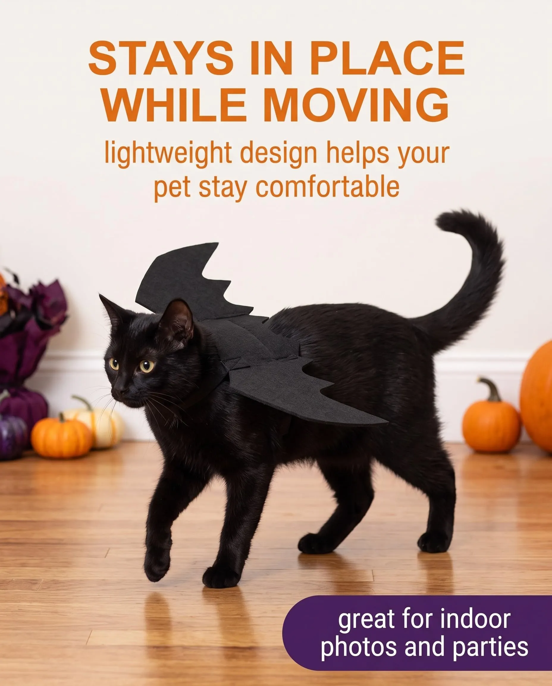 BTACGWP Costume Halloween Gatto Ali Pipistrello, 1 Pezzo Taglia S, Mantello Vampiro in Tessuto Traspirante, Design Leggero per Cosplay Confortevole e Feste Domestiche Sicure - immagine 4